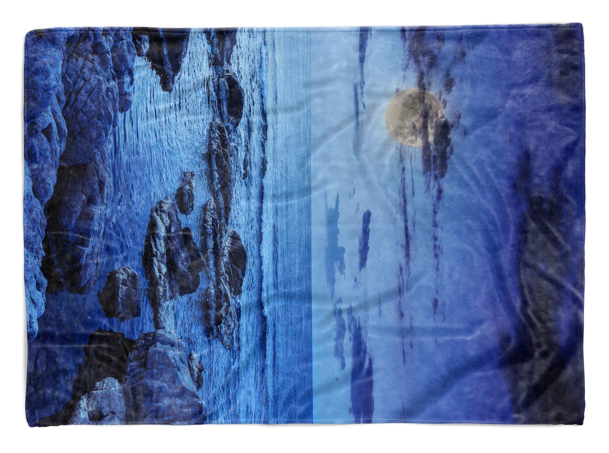 Art Meer Baumwolle-Polyester-Mix Felsen Handtuch Sinus Handtuch Fotomotiv (1-St), mit Kuscheldecke Vollmo, Saunatuch Handtücher Strandhandtuch