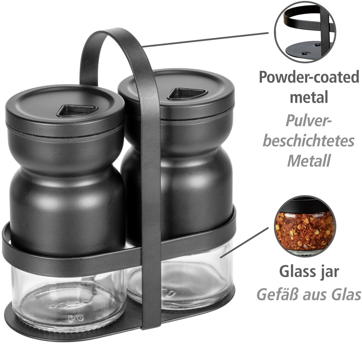 WENKO Gewürzstreuer Modell Melli, (Set, 3-tlg), Menage mit 2 Gewürzstreuern, für fein- bis grobkörnige Gewürze, Metall – Bild 4 von 5