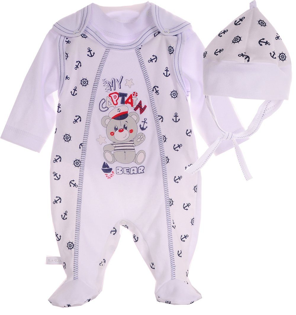 Strampler Baby Anzug Stramplerhose Hemdchen Mütze Shirt Set 3Tlg