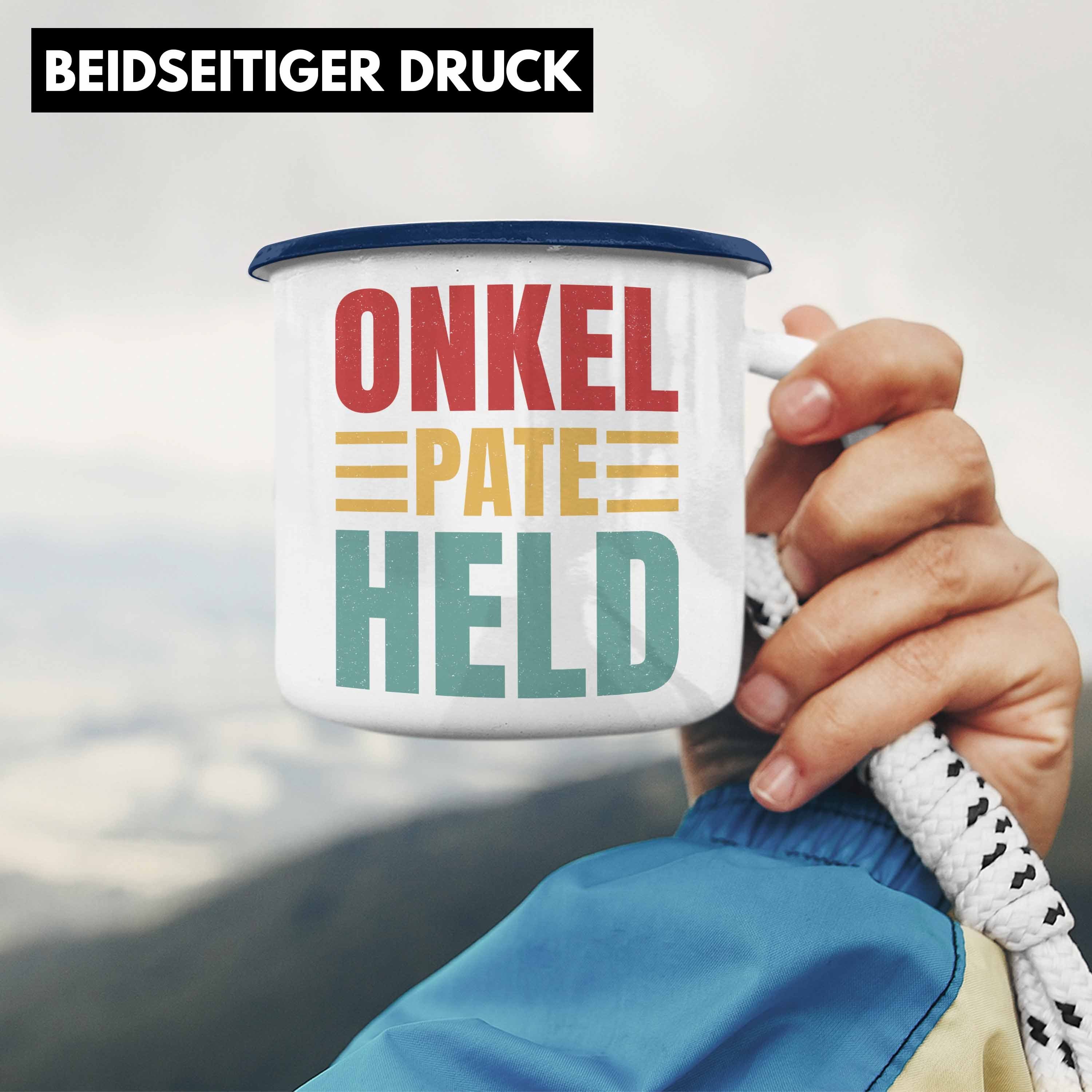 Trendation Thermotasse Trendation - Patenonkel Blau Paten-Onkel Spruch Emaille Lustiger Geschenkidee Tasse Geschenk