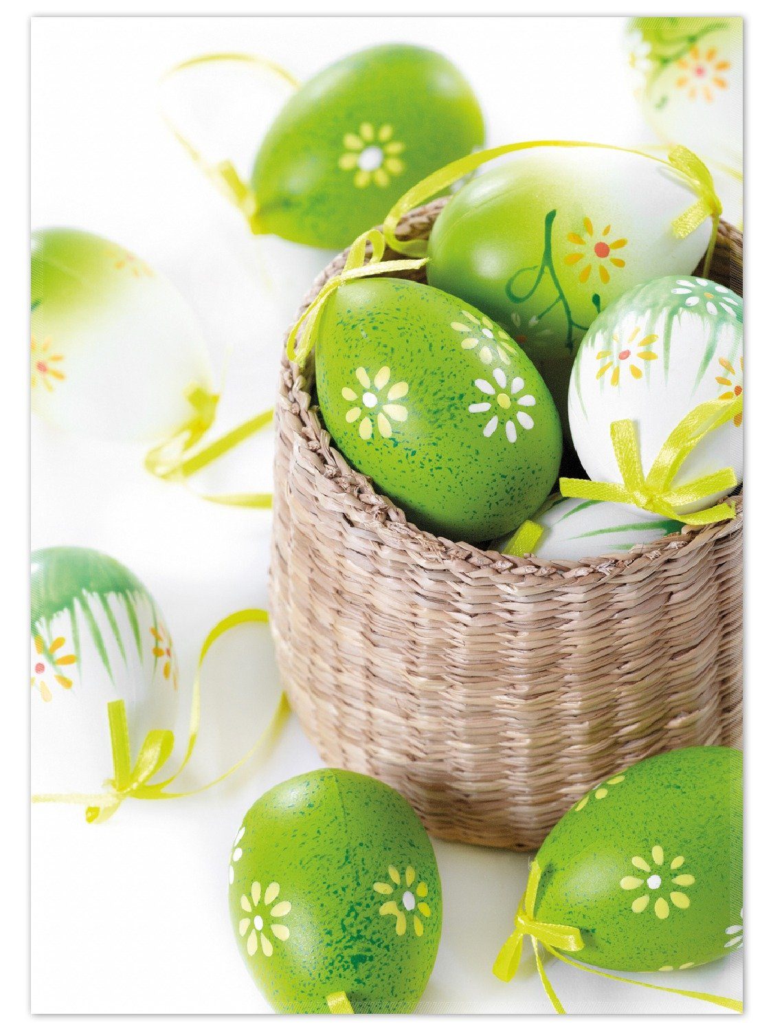 Wallario Teppich Ostergruß - bunte bemalte Ostereier in einem kleinen Körbchen, rechteckig, rutschfest