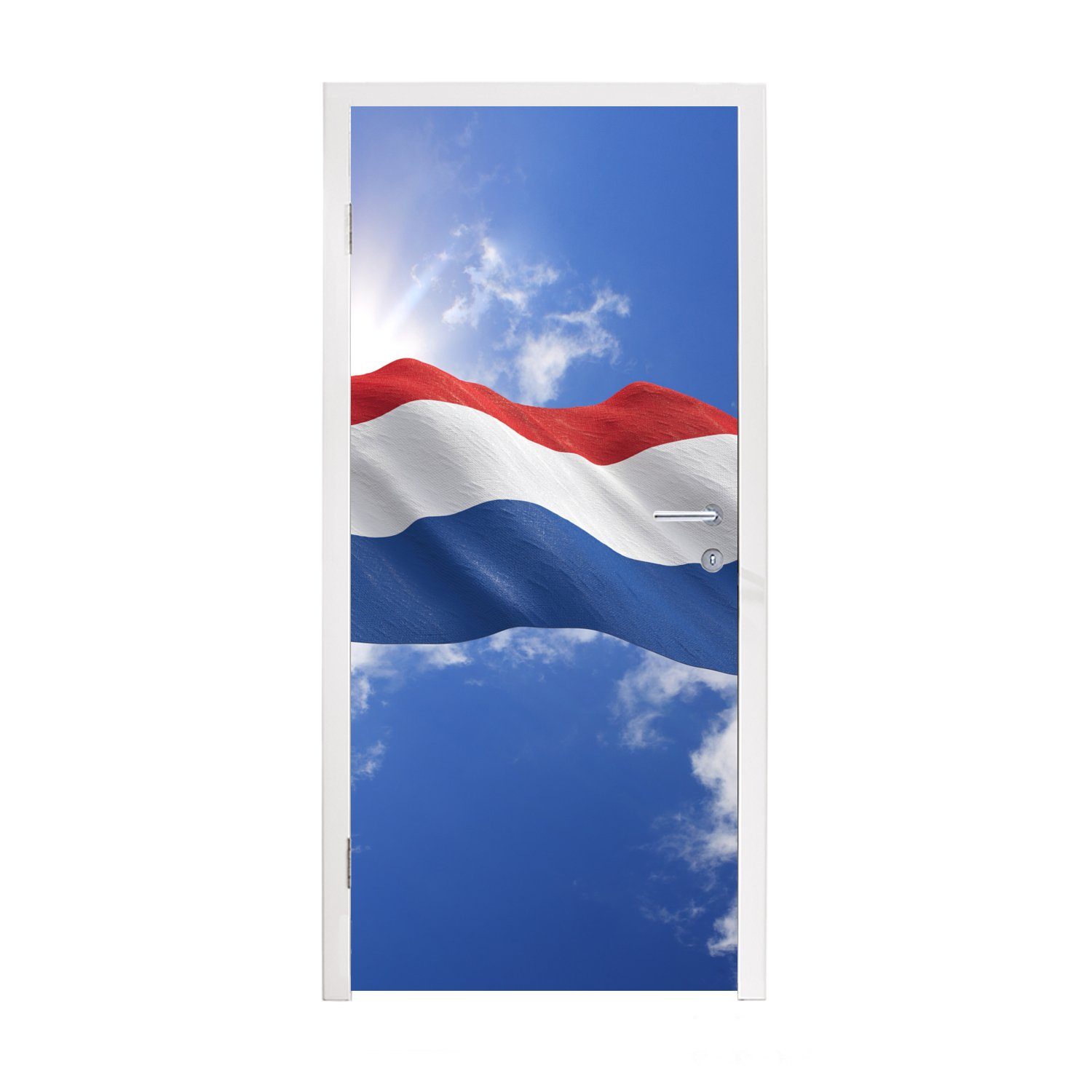 MuchoWow Türtapete Die Flagge der Niederlande weht am Himmel, Matt, bedruckt, (1 St), Fototapete für Tür, Türaufkleber, 75x205 cm