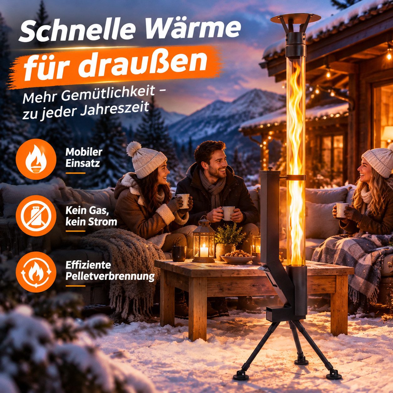 Ledklang Heizstrahler Pelletfackel Glasrohr,167CM,Outdoor Terrassenheizer,Stand, 6000 W, Terrassenfeuer Reinigungsbürste Feuersäule für Garten Brenndauer 2H – Bild 2 von 5