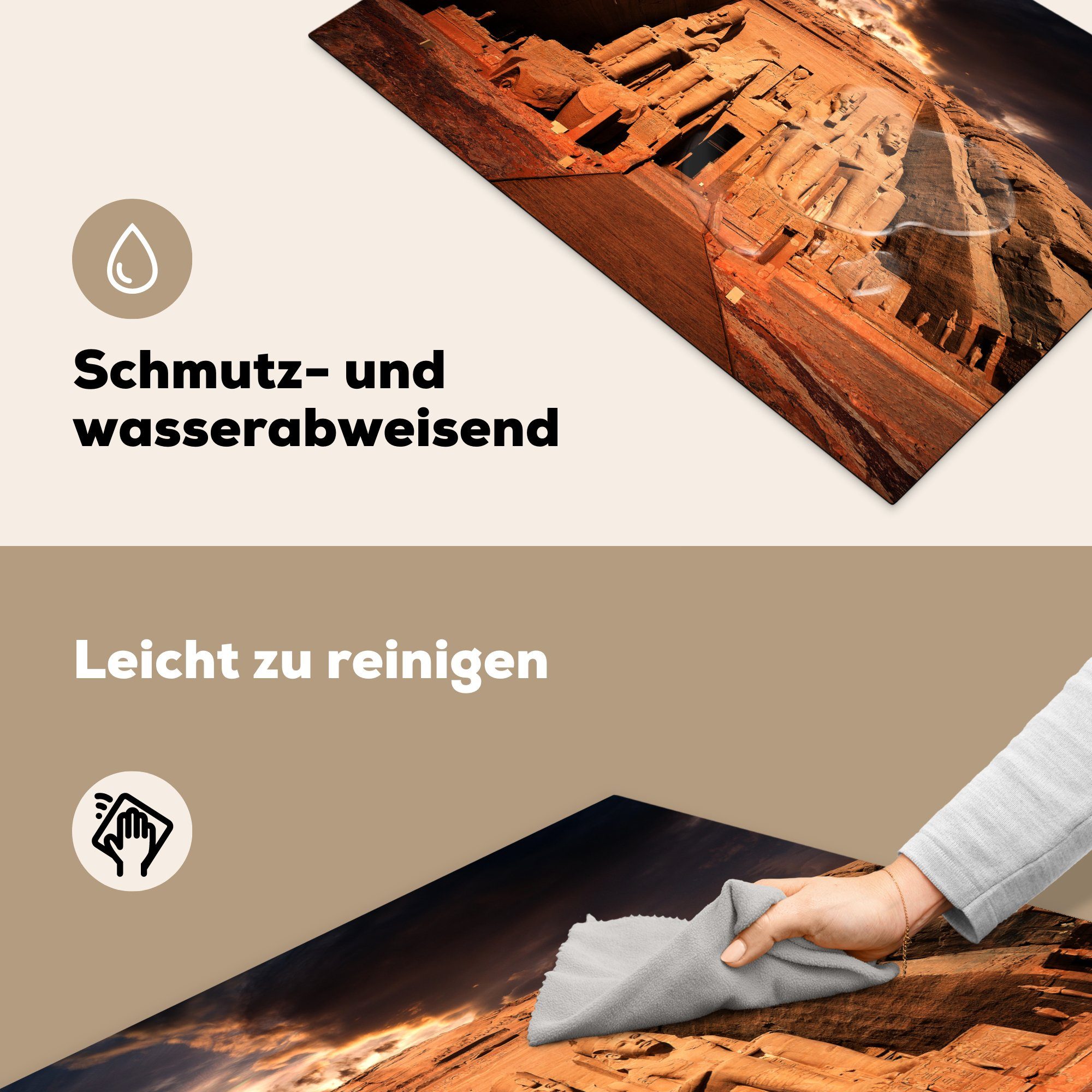 Ägypten, über in Vinyl, für 81x52 Abu cm, Simbel die Wolken MuchoWow küche, Tempel Schutz von Ceranfeldabdeckung Induktionskochfeld tlg), (1 dem Herdblende-/Abdeckplatte