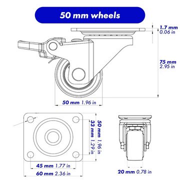 GBL Caster Wheels Möbelrolle 4er Pack Heavy Duty Castor Wheels - 50mm bis 200KG - Möbel Caster