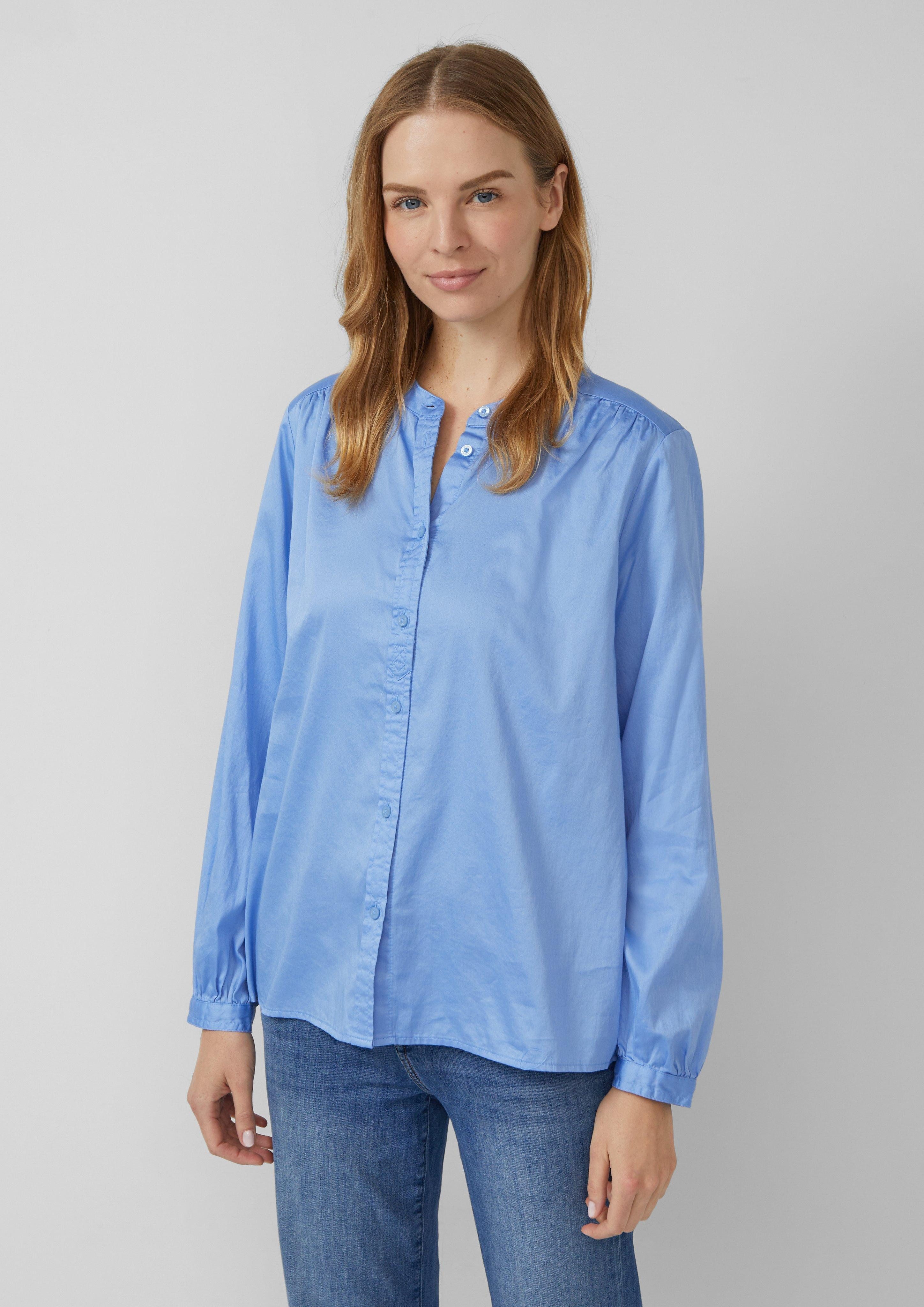 Langarmbluse Stehkragen-Bluse aus leichtem Baumwoll-Satin