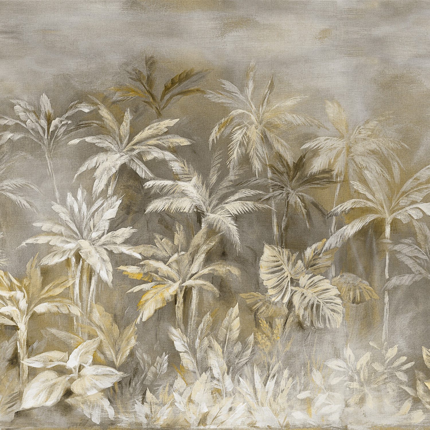 Rasch Fototapete Exotische Palmen & Dschungel - Vliestapete Beige Grau, floral, bedruckt, (1 Rolle, 1 St., 2,65 m x 4,77 m), Lichtbeständige Farben - Feucht abwischbar - Restlost abziehbar