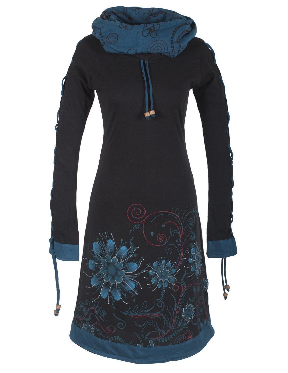 Midikleid Bedrucktes Blumen Kleid mit Schalkragen - Schnüren