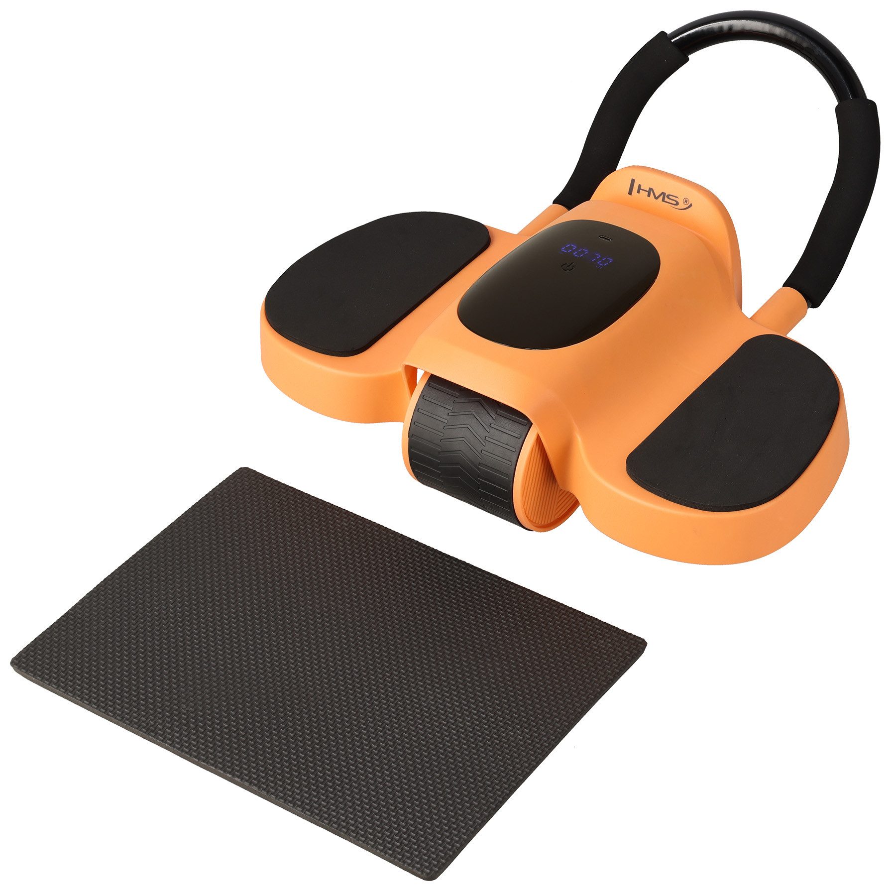 HMS AB-Roller Bauchroller Bauchtrainer Rumpftrainer (Spar-Set, 1-St., 42 x 45 x 20 cm stabil), Automatik-Rücklauf, Touchscreen, Kniematte, 2-in-1