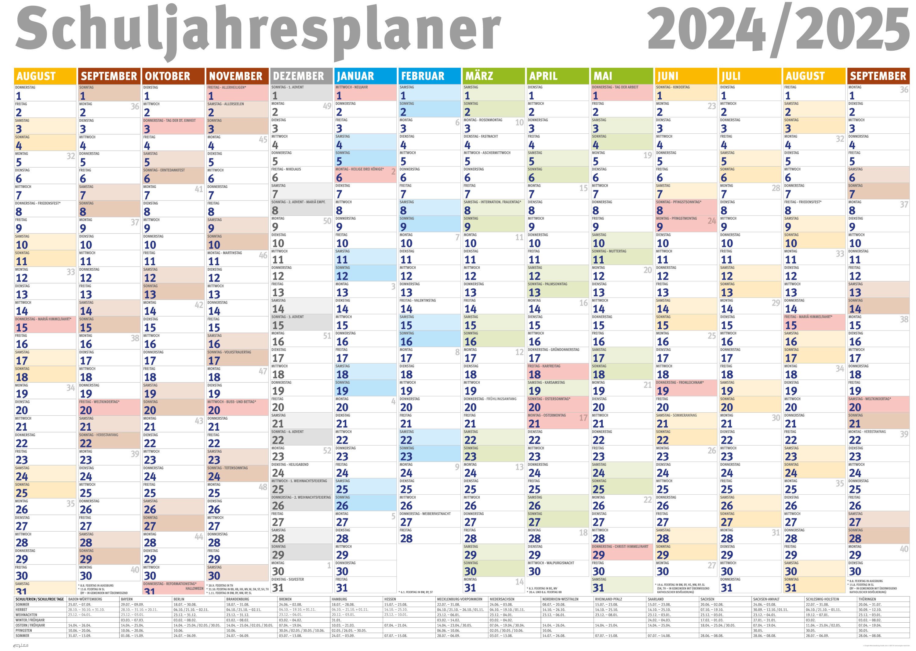 empireposter Jahresplaner Schuljahresplaner 2024/2025 Wandplaner - Giant XXL Poster - 140x100 cm