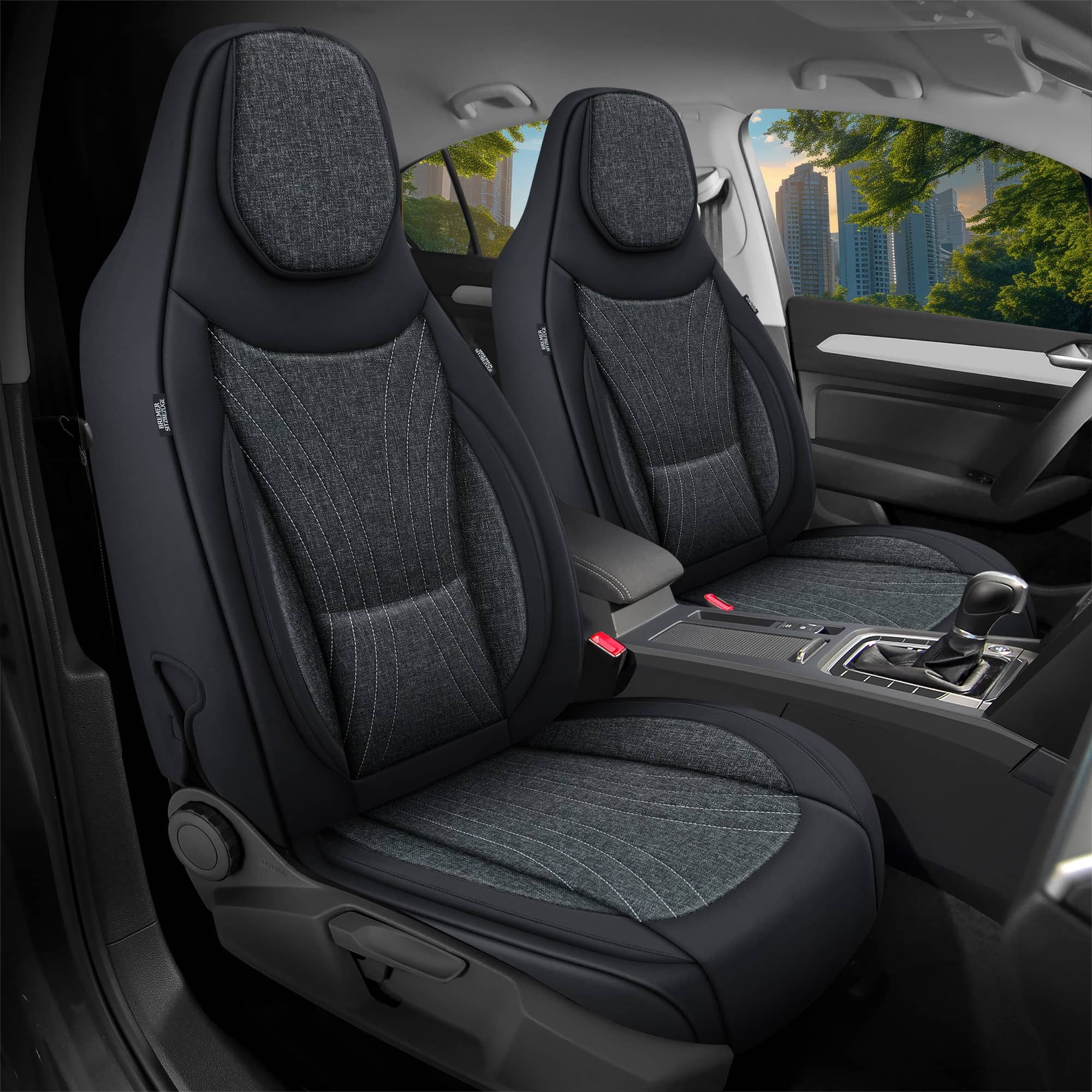 BREMER SITZBEZÜGE Autositzbezug für Honda Civic 10 Bj 2015-21 (C4), Set, Schonbezüge Sitzbezüge Fahrer und Beifahrer, in Schwarz/Anthrazit