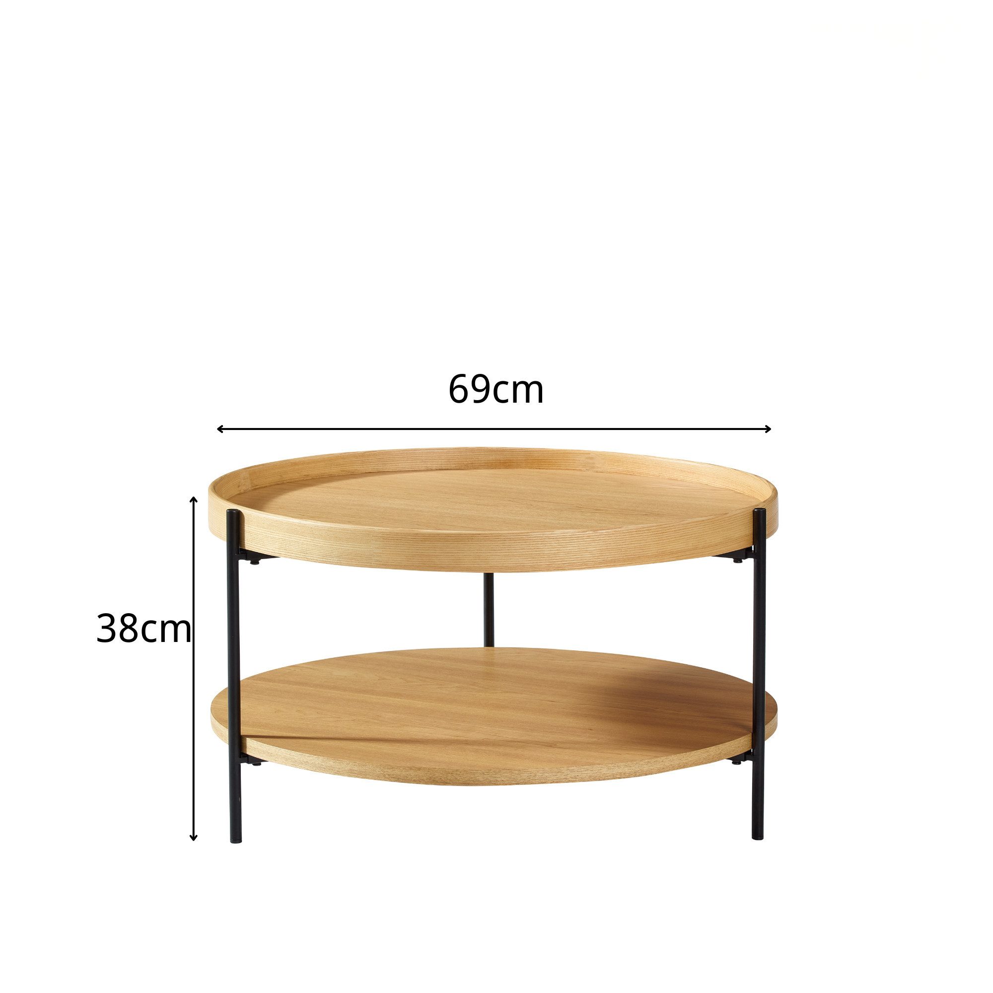 NJLyuhome Couchtisch Coffeetable, Wohnzimmertisch - Moderner runder Tisch mit 2 Ebenen (1-St), MDF-Echtholz-Furnier, 69 x 38 cm