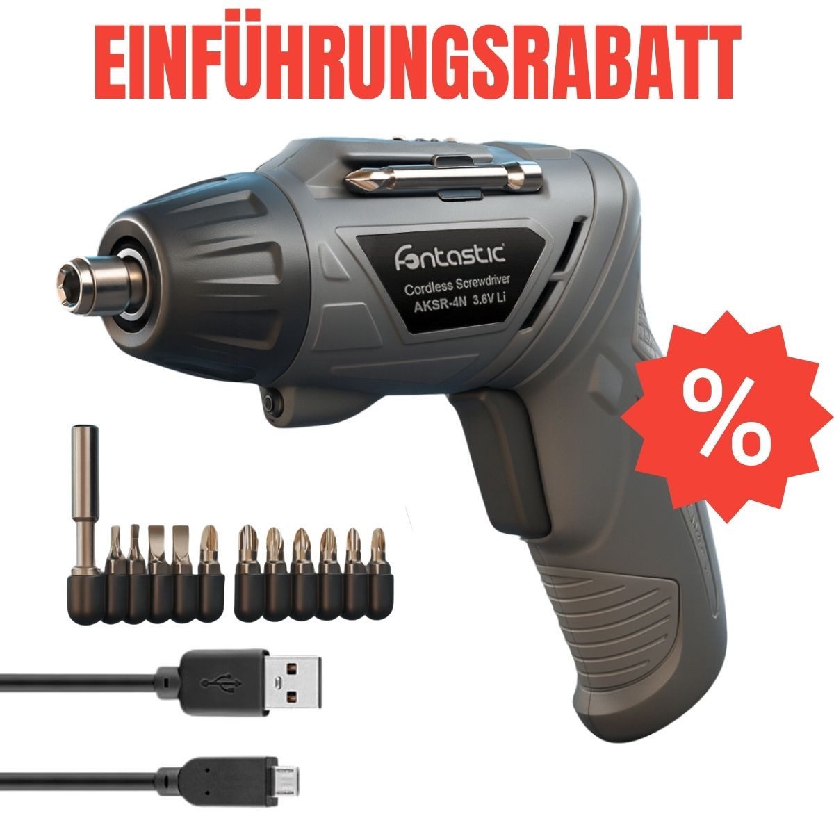 fontastic Akku-Schraubendreher Akkuschrauber mit verstellbarem Griff