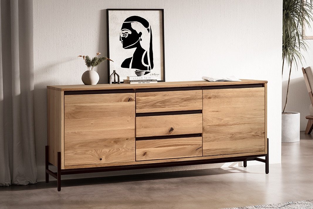 Main Möbel Sideboard Sideboard 155x67cm 'Veneza' Wildeiche & Metall schwarz