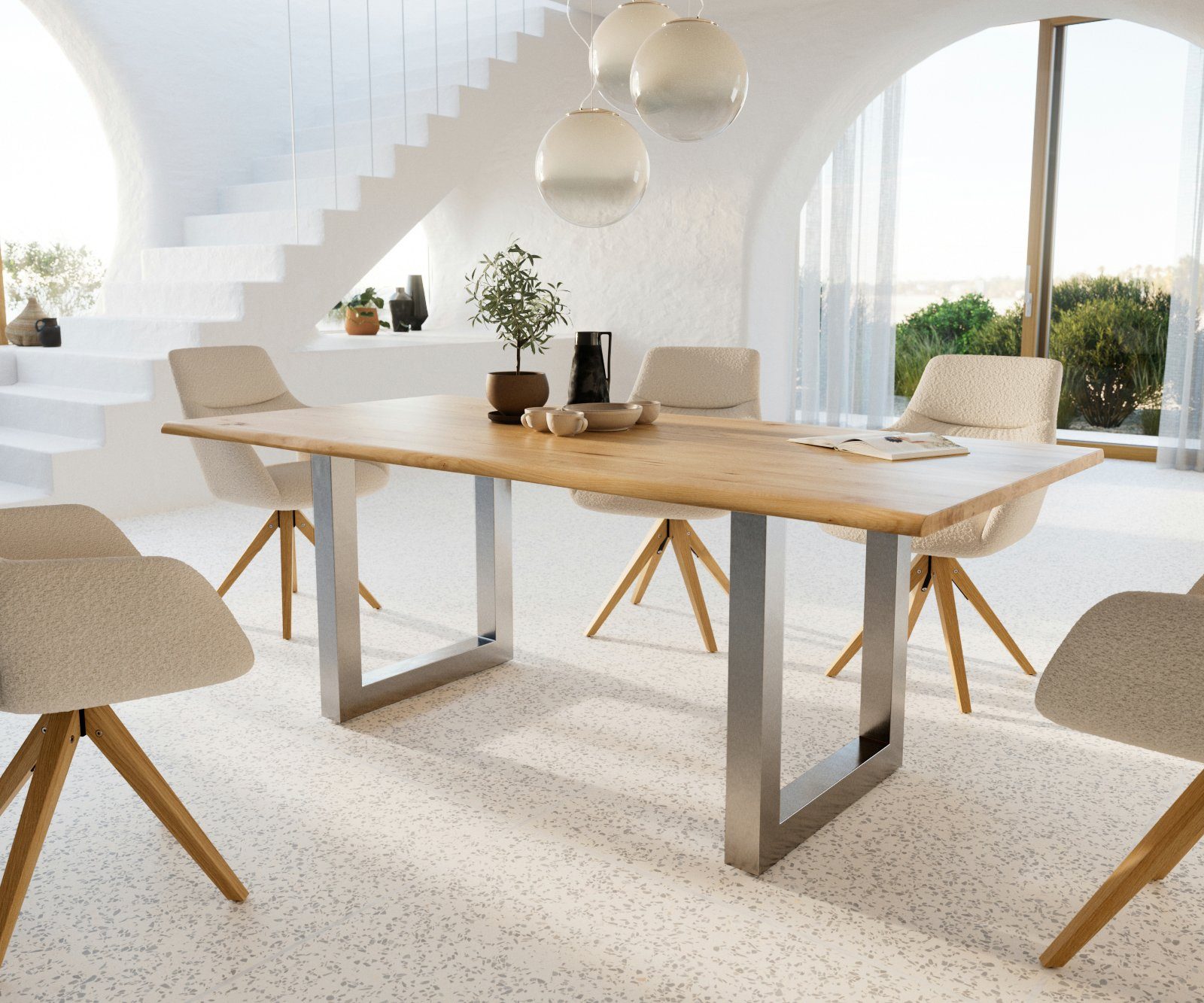 DELIFE Esstisch Edge, Eiche Natur 200x100x2,5-3 günstig online kaufen
