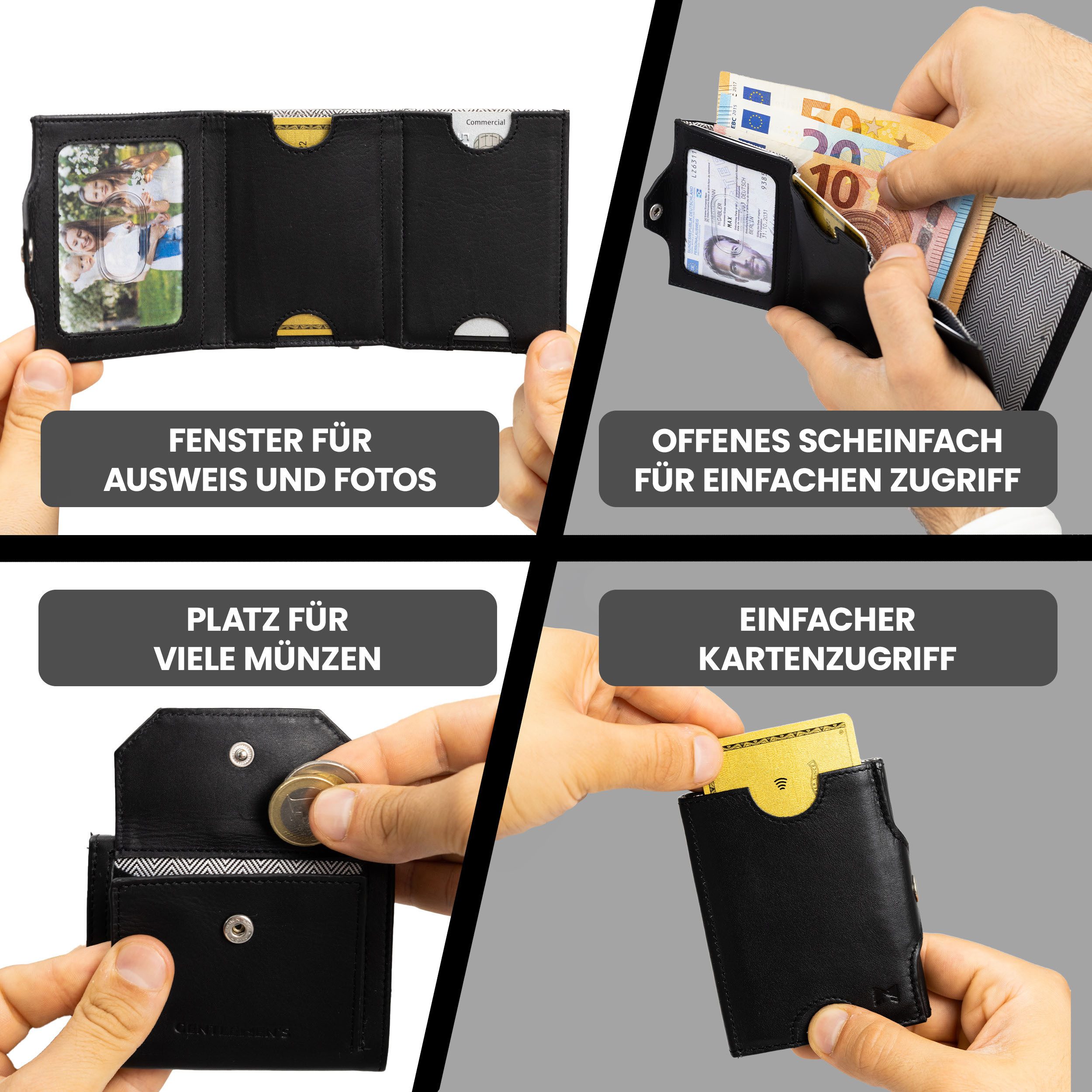 Gentlemen's Geldbörse Slim Wallet - Geldbeutel mit Münzfach und RFID Schutz, aus hochwertigem Echtleder mit Schein- & Münzfach