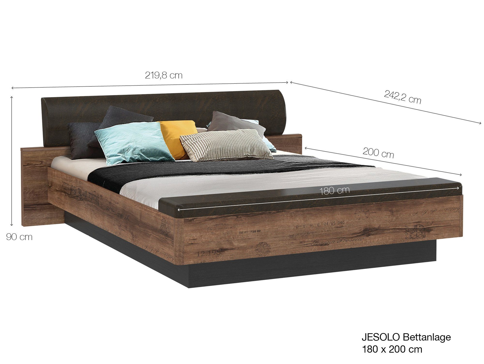 Moebel-Eins Futonbett, JESOLO Bettanlage XL 180x200 cm inkl. Bettbank, Material Dekorspanplatte, schlammeichefarbig