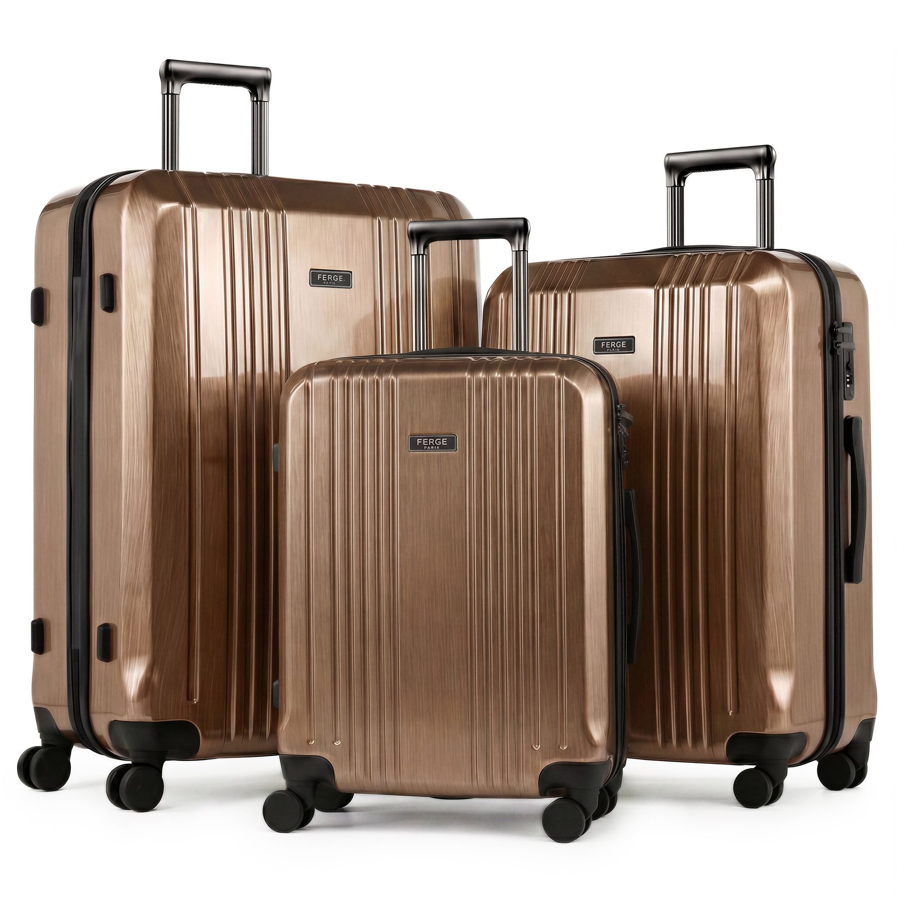 FERGÉ Kofferset Hartschale 3 teilig Koffer Set CANNES TSA-Schloß Bronze Metallic, 4 Rollen Rollen, (3 tlg), Trolley 3er Koffer Set, Premium Reisekoffer 4 Doppelrollen TSA-Schloss