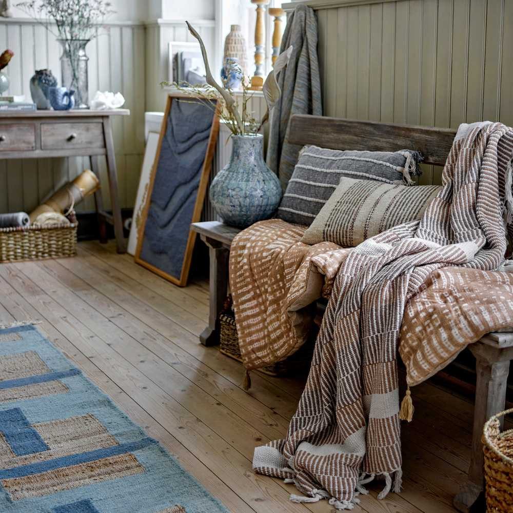 Wohndecke Bloomingville Decke ISNEL Natur Braun Gestreift 160x130 cm, Bloomingville