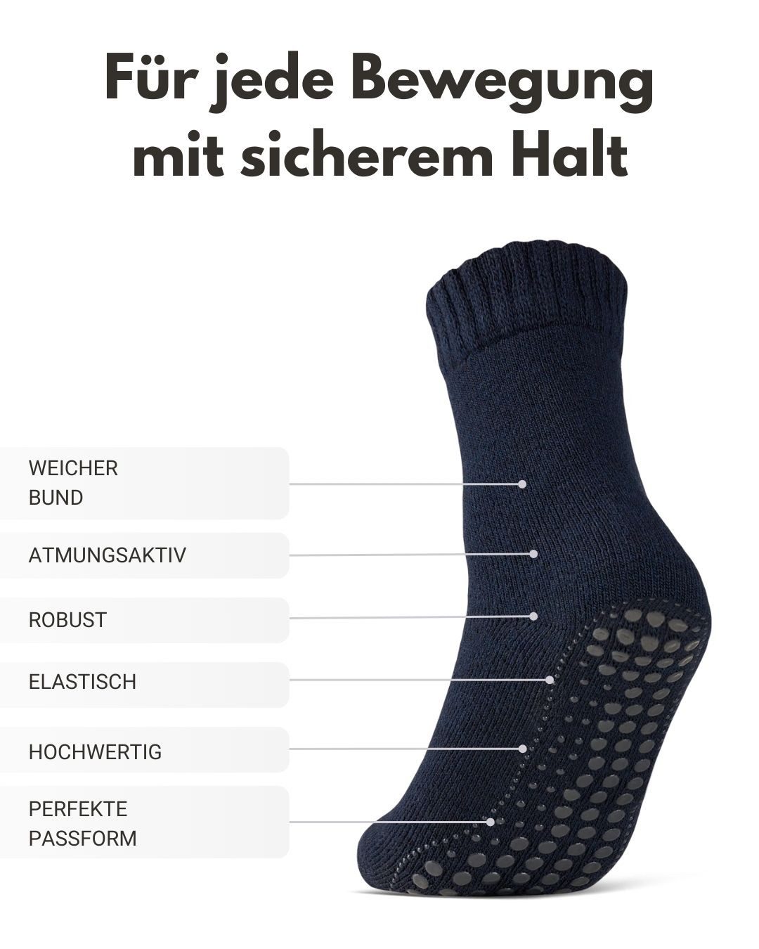 sockenkauf24 ABS-Socken Antirutschsocken warme Stoppersocken mit Wolle Vollfrottee (Navy, 2-Paar, 35-38) mit Komfortbund für Damen & Herren - 21463 – Bild 3 von 5