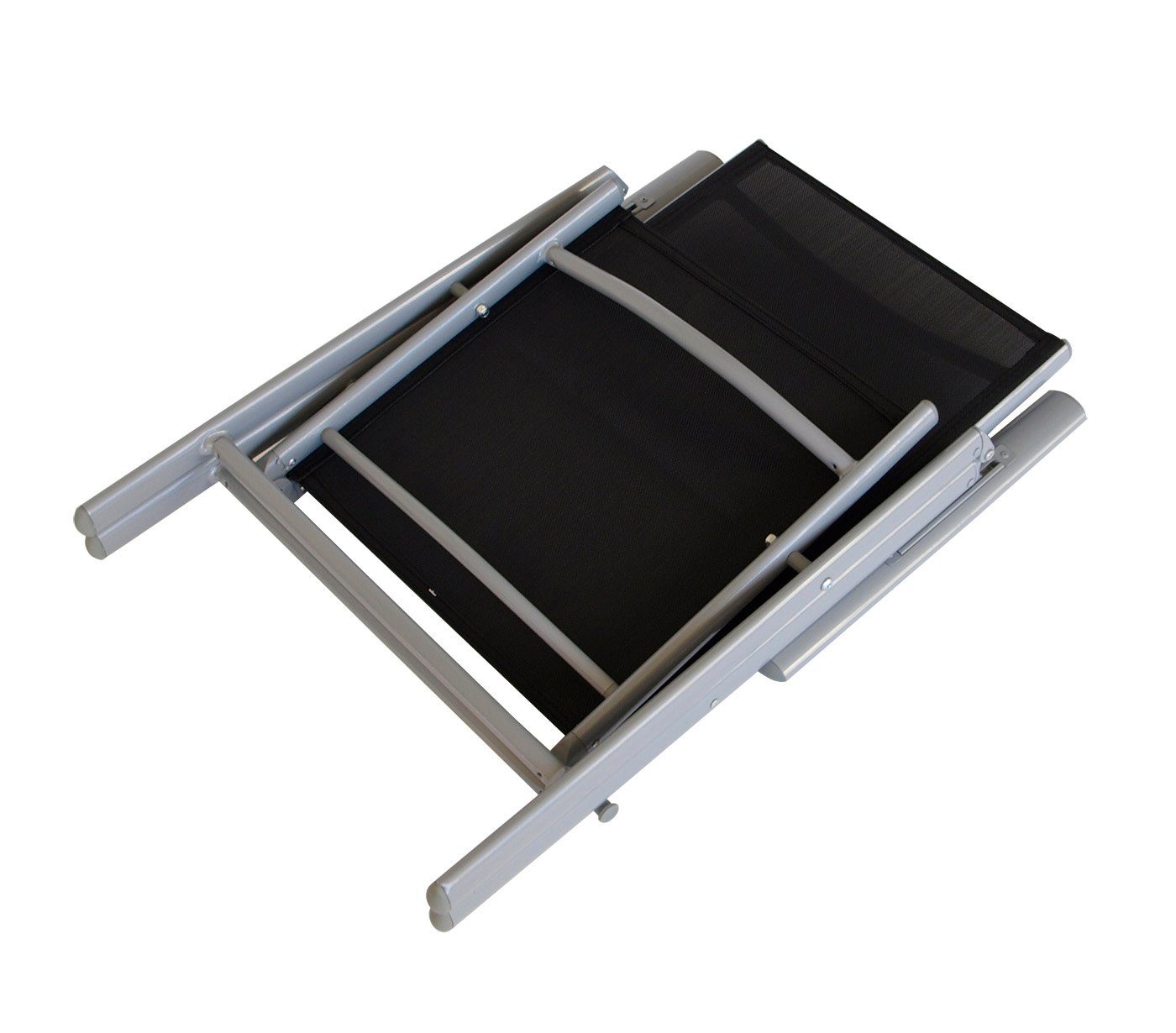 DEGAMO Garten-Essgruppe RAVENNA, (5-tlg), 4x Klappsessel Alu + Textilgewebe, 1x Glastisch grau