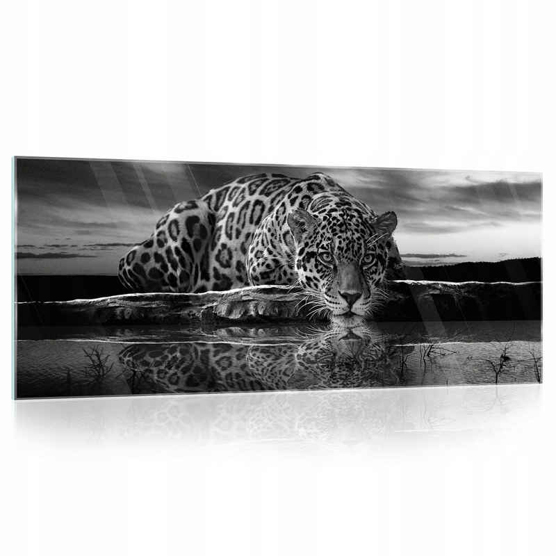 Wallarena Glasbild Tiere Tiger Schwarz, 125x50 cm Modern Glasbilder Wohnzimmer Schlafzimmer Badezimmer, Bild Auf Glas Wandbilder, Tiere (Einteilig), Premium Glasbilder