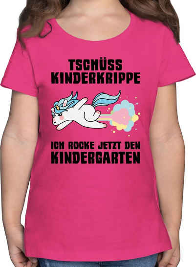 Shirtracer T-Shirt Fliegendes Einhorn - Tschüss Kinderkrippe ich rocke jetzt den Kindergarten - Kindergarten Geschenk - Mädchen Kinder T-Shirt mädchen t-shirt 104 - tshirt abschluss kindergarten
