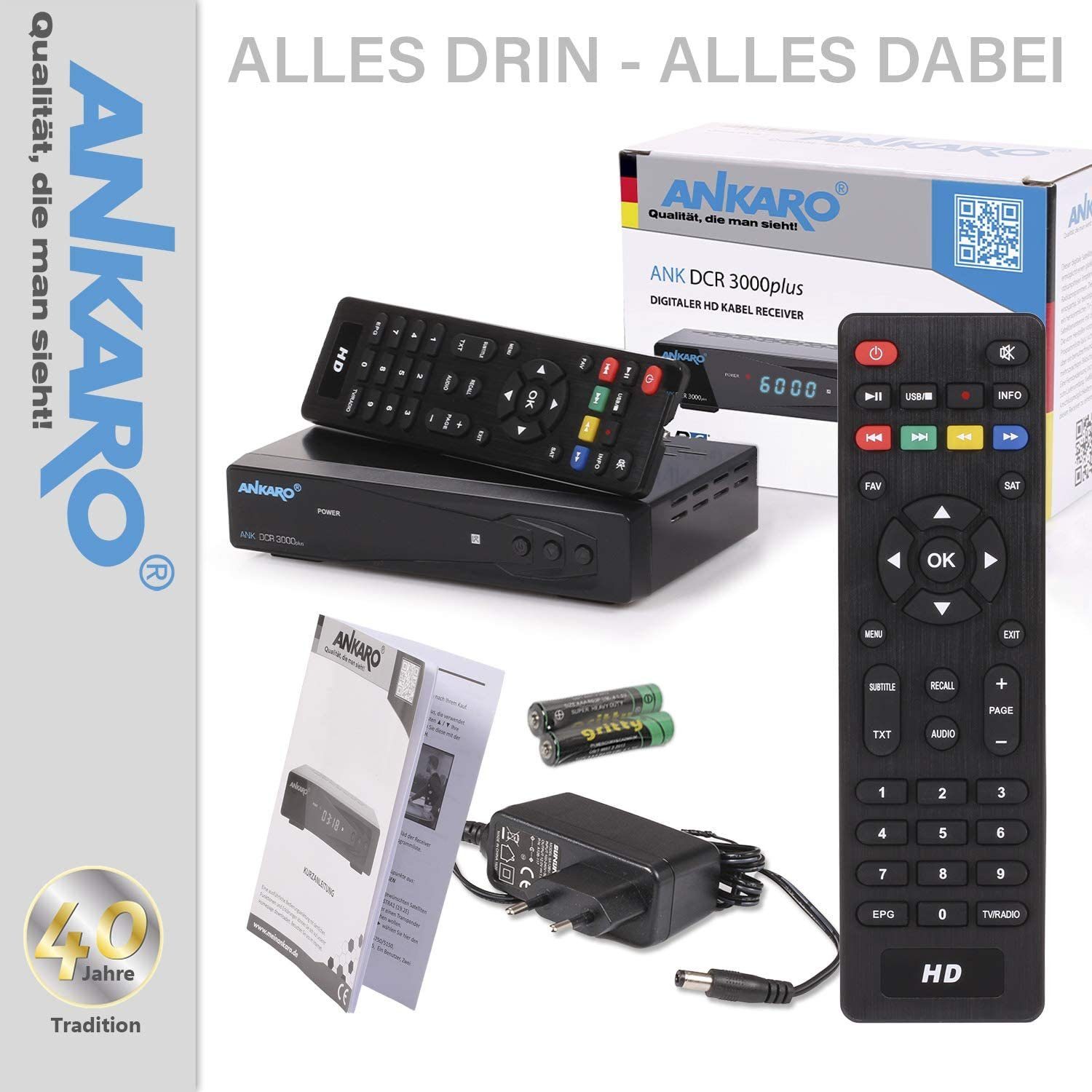 Ankaro Ankaro DCR 3000 Plus digitaler 1080p Full HD Kabel-Receiver für Kabelf Kabel-Receiver