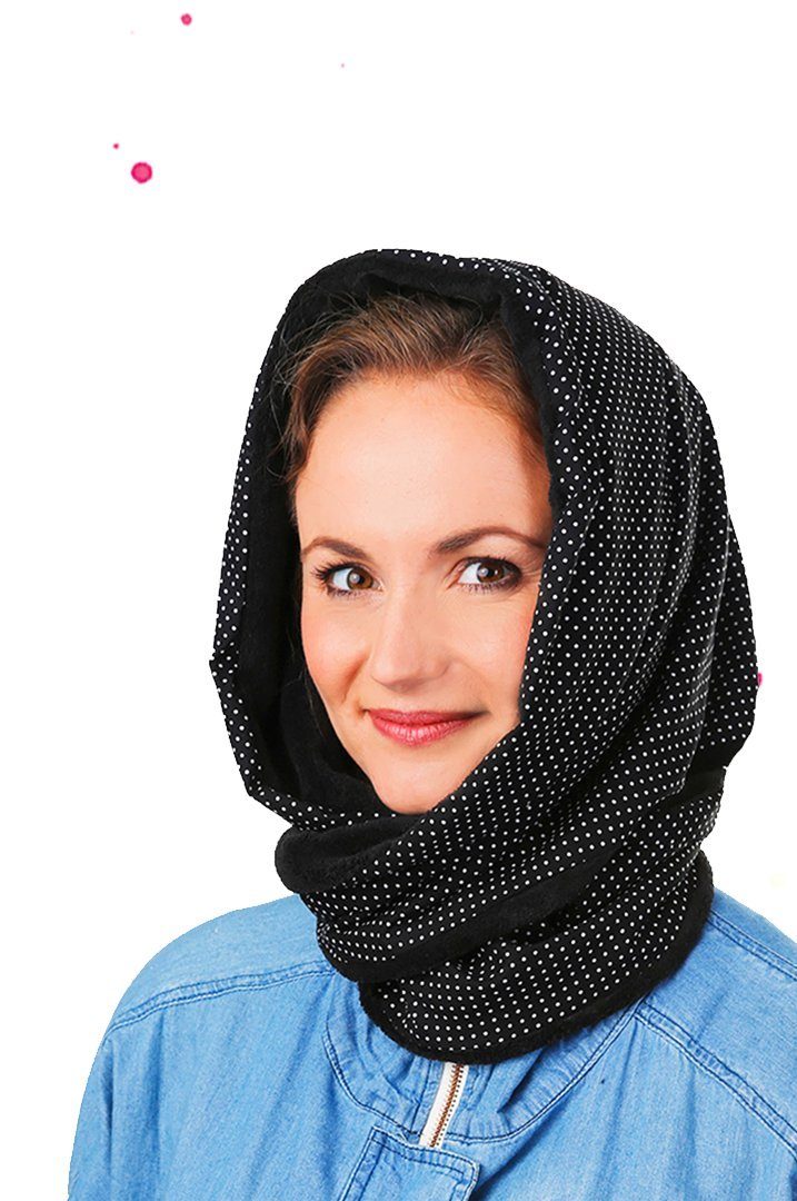 Wishproject® Halstuch Schwarz mit Weißen Punkten, Loopschal, Rundschal, Hergestellt in Deutschland, Hochwertige Materialien