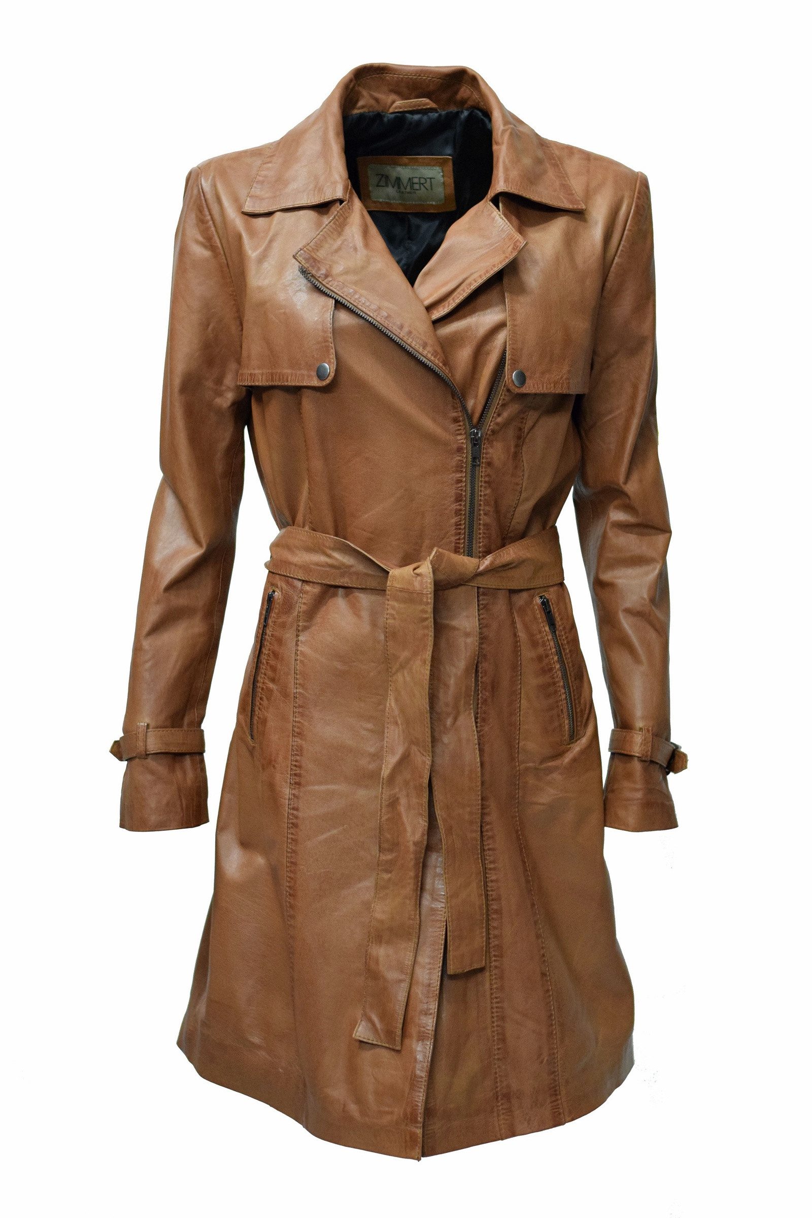 Zimmert Leather Ledermantel Victoria Lammnappa, Schwarz, Cognac, Braun