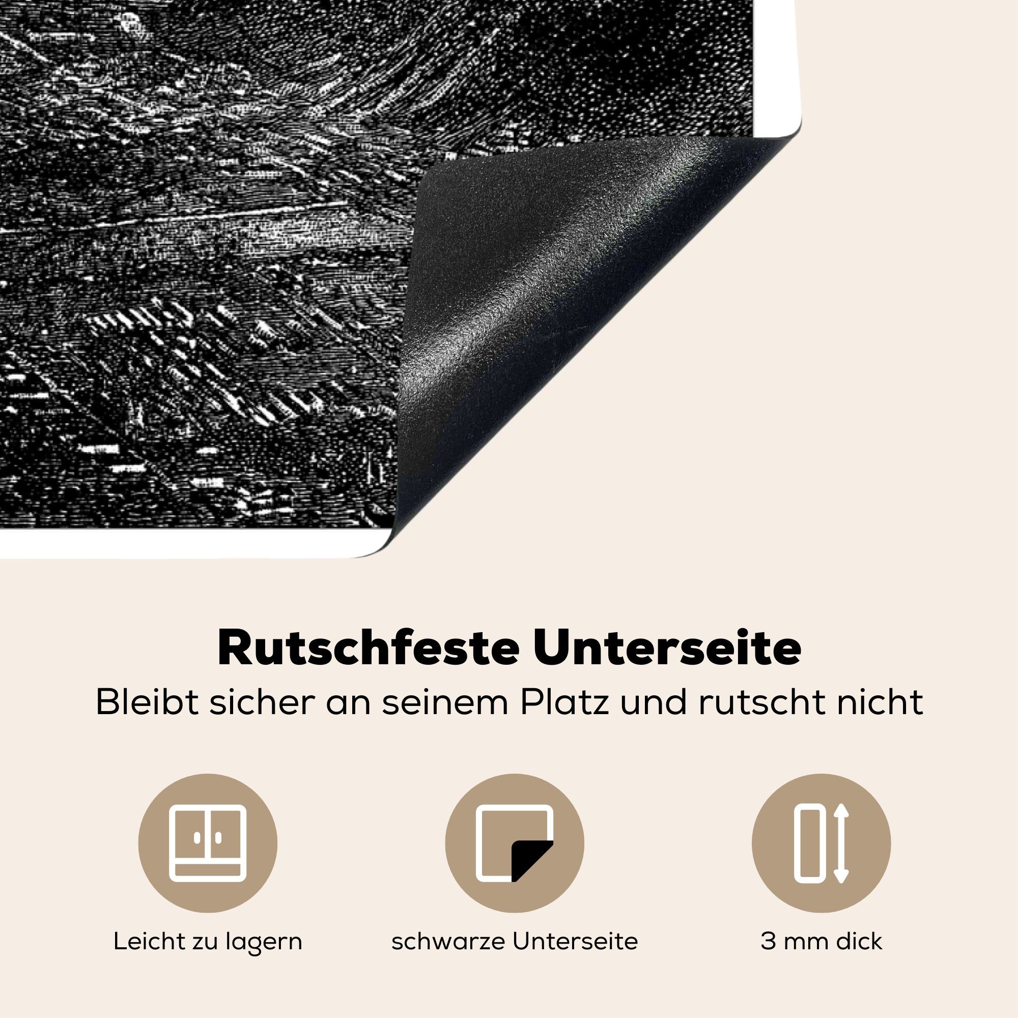 MuchoWow Herdblende-/Abdeckplatte Schwarz-Weiß-Abbildung von Rio Janeiro, für Vinyl, de tlg), Arbeitsplatte küche 83x51 (1 Ceranfeldabdeckung, cm