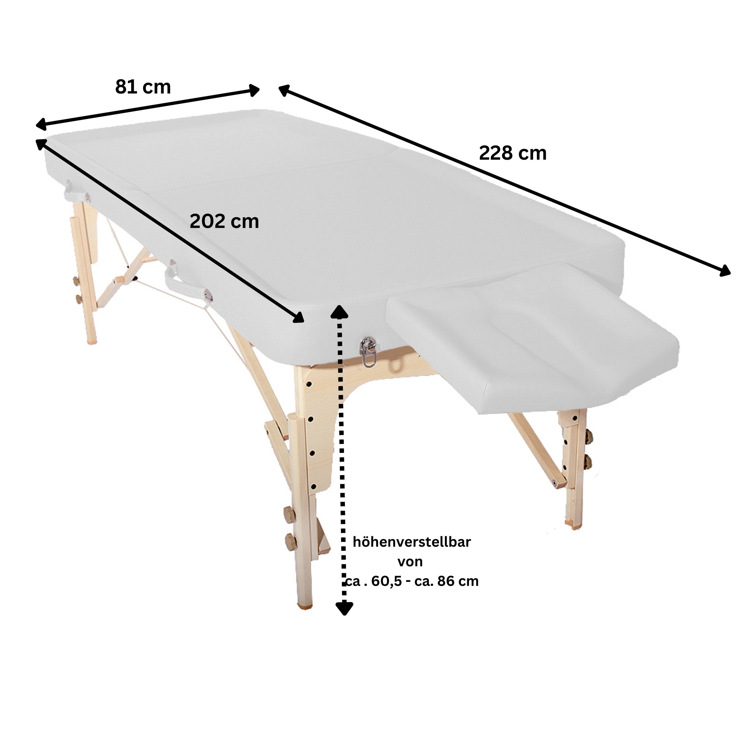 PROMAFIT Massageliege Mobile Ayurveda Therapieliege klappbar "Rio" (Set, 1-St., inkl. Kopfstütze, Kopfpolster, PU-Lederbezug, Transporttasche), Höhenverstellbar, Belastbarkeit bis 250 Kg