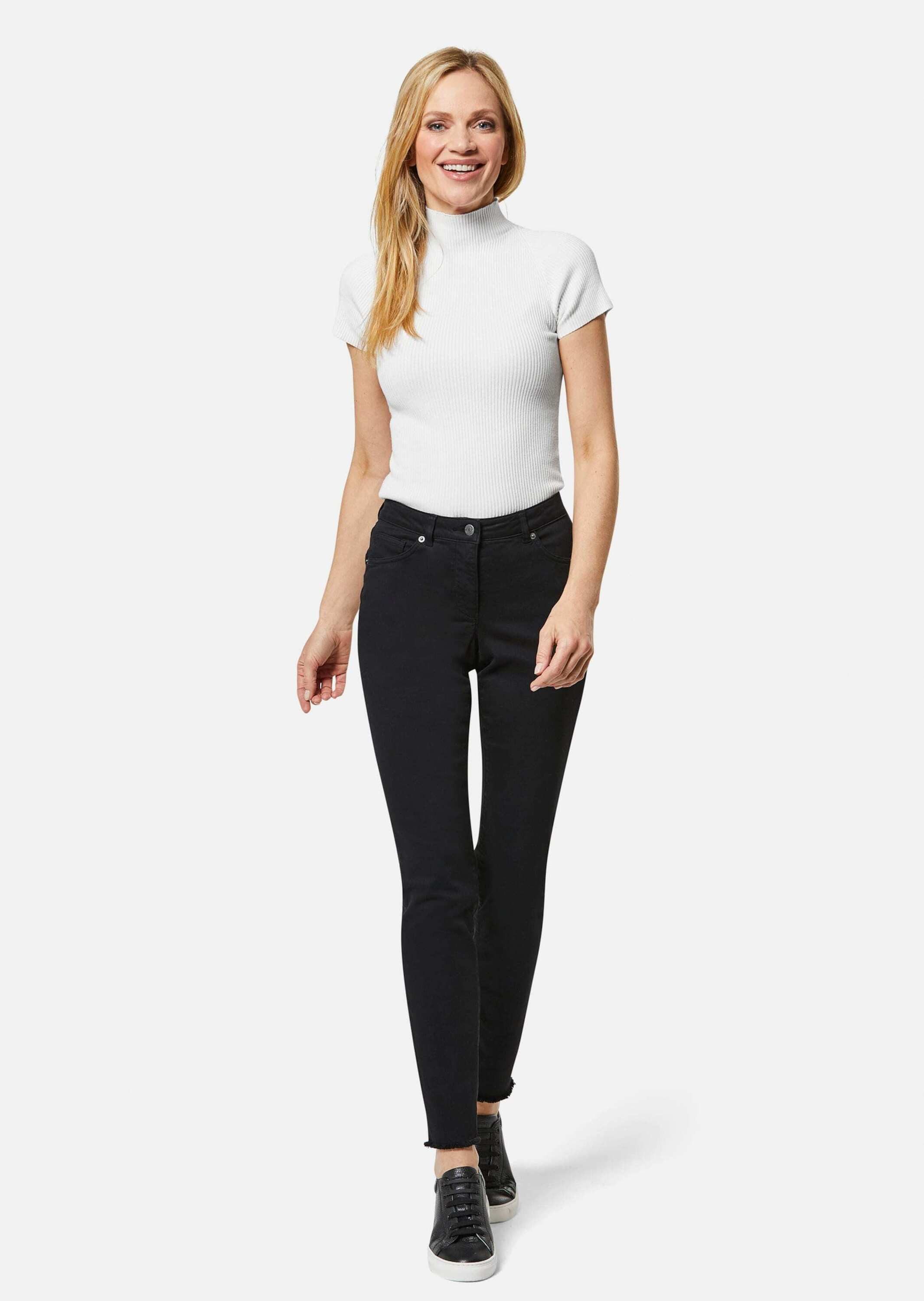 MADELEINE Gerade Jeans Mid Waist Skinny-Hose mit Fransen Fransenhose in schmale Silhouette, Five-Pocket-Stil