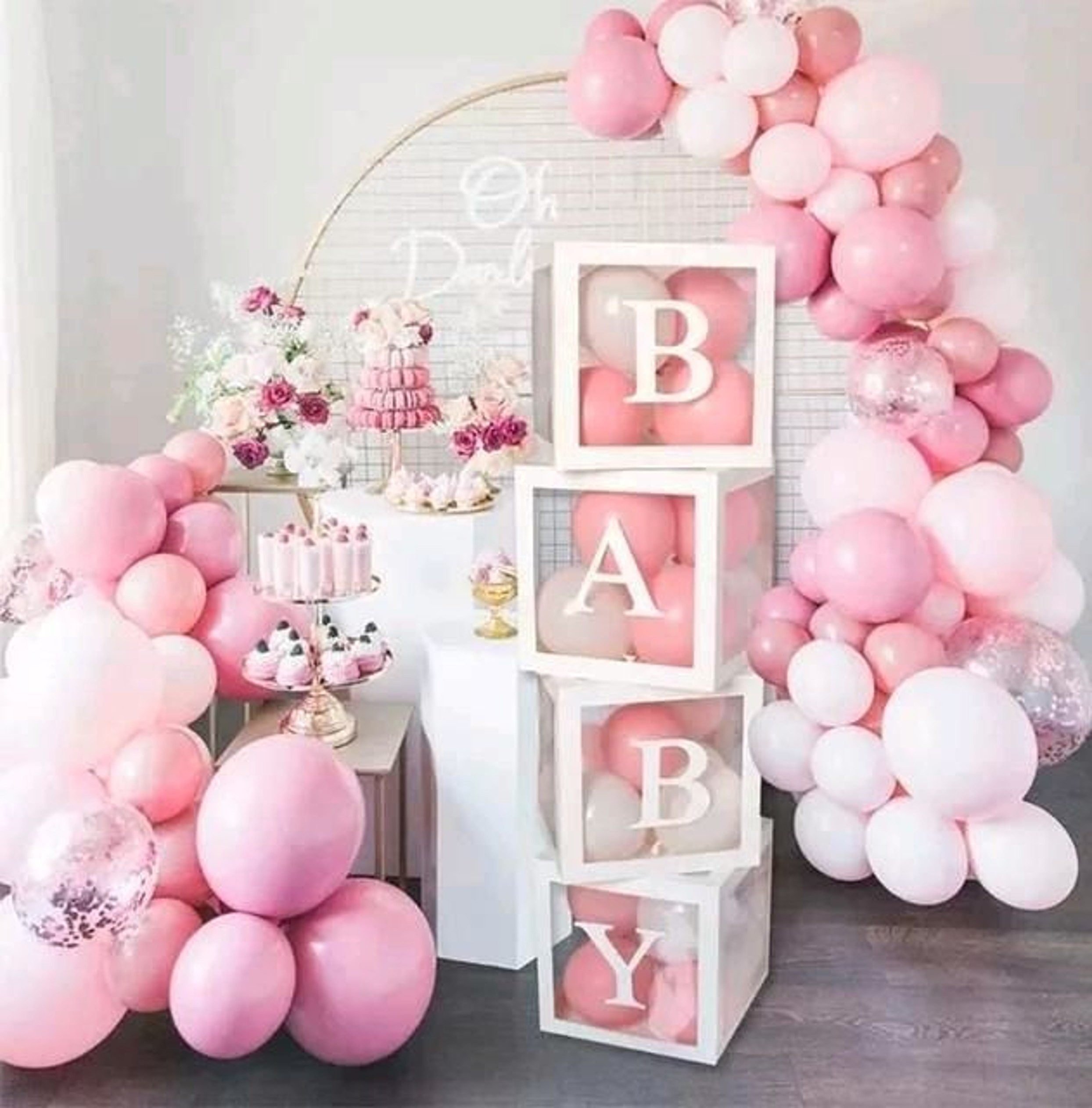PartyFlamingo Dekoobjekt Transparente Boxen Set weiß Dekoration Babyparty Buchstaben A-Z
