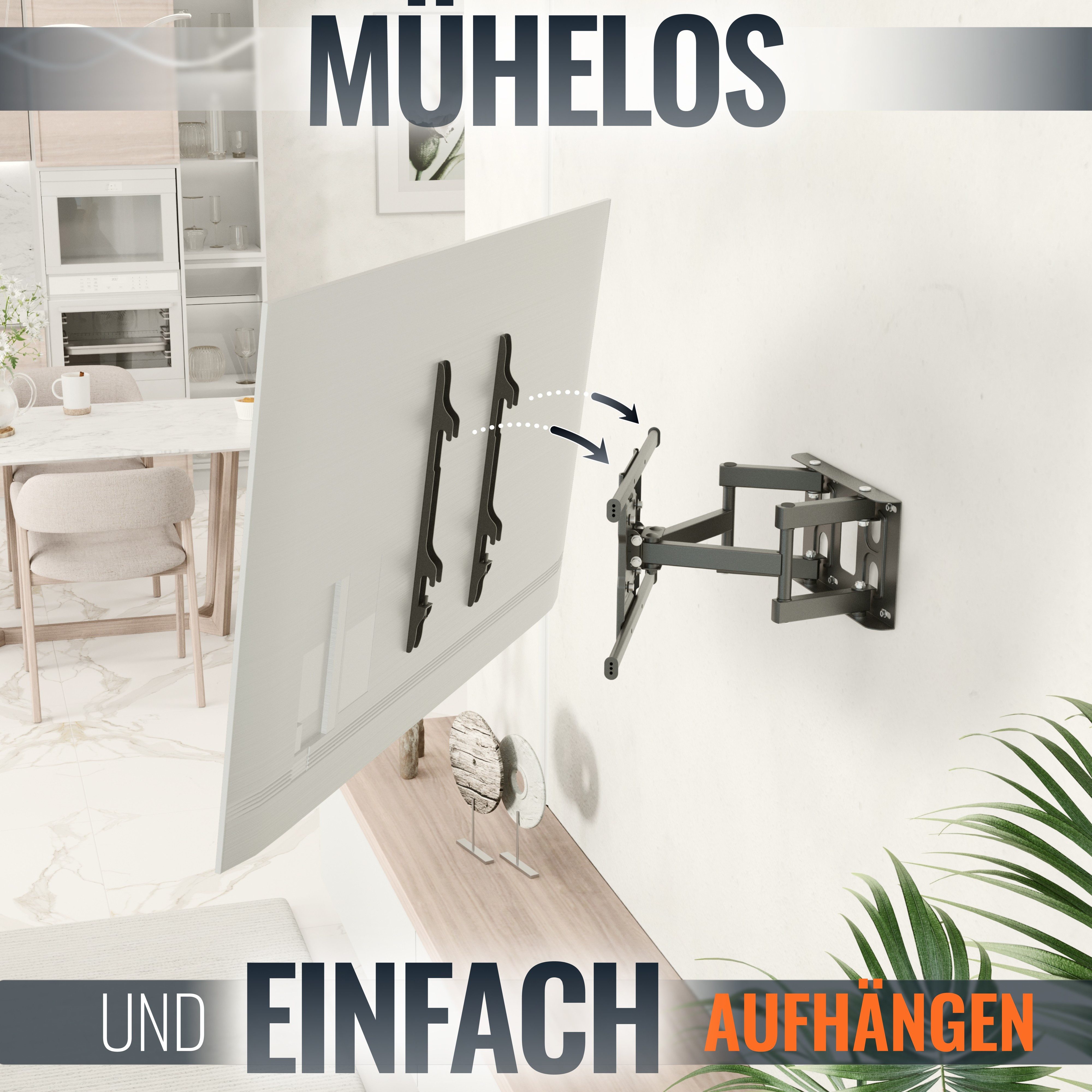 RICOO TV-Wandhalterung TV Wandhalter universal 43" 47" 50" 55" 65" max 50 Kg schwenkbar S7244, (bis 65 Zoll, VESA 200x200 bis 400x400, 1-tlg., vollbeweglich ausziehbar neigbar ausziehbar 31" bis 65" Halterung, bis 15° Neigung, bis zu 120° Schwenkung Fernseher Halter universal)