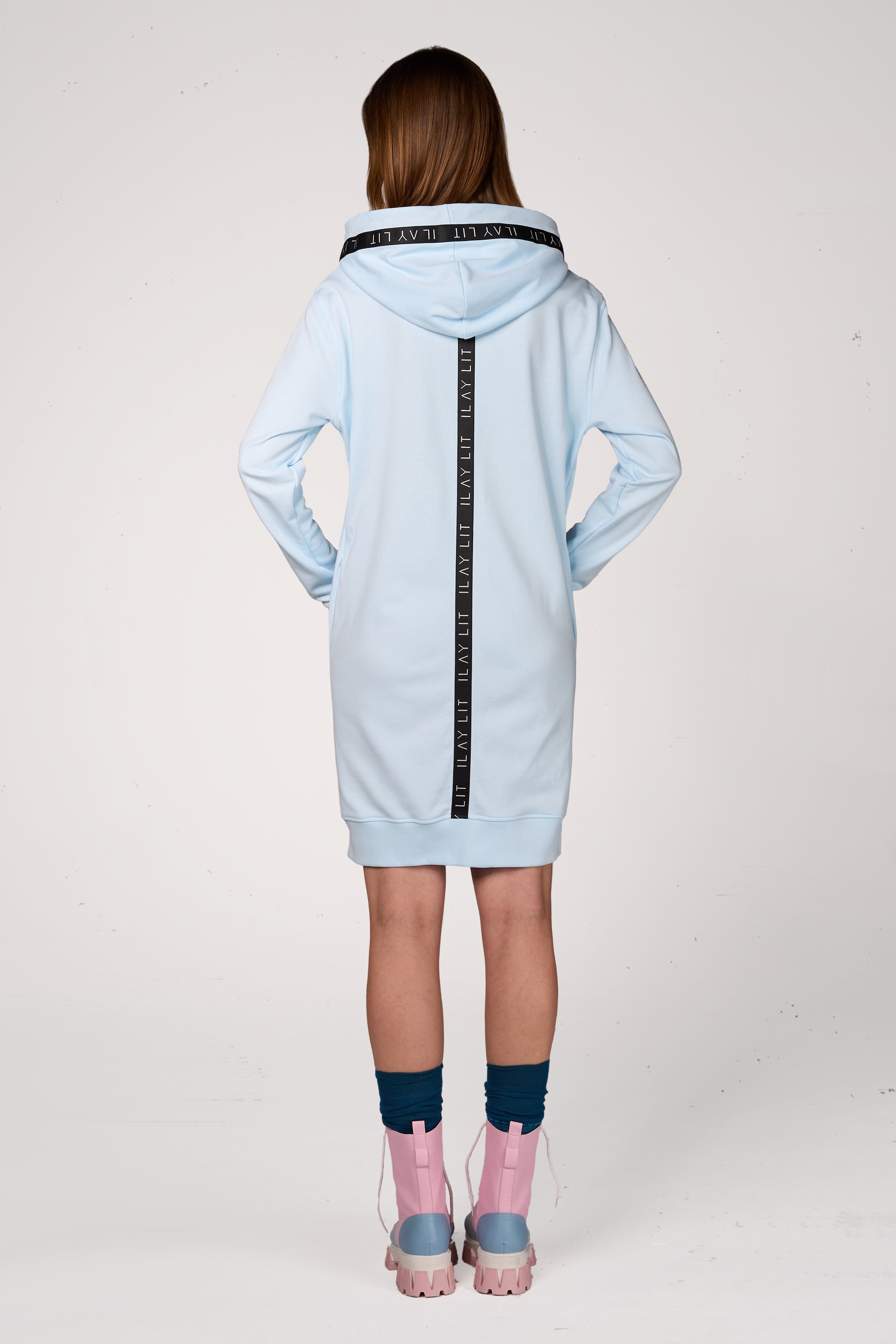 ILAY Lit Kapuzensweatjacke Midi Coat- Ice Blue-Lässiger Hoodiemantel im Urban Style mit Kapuze