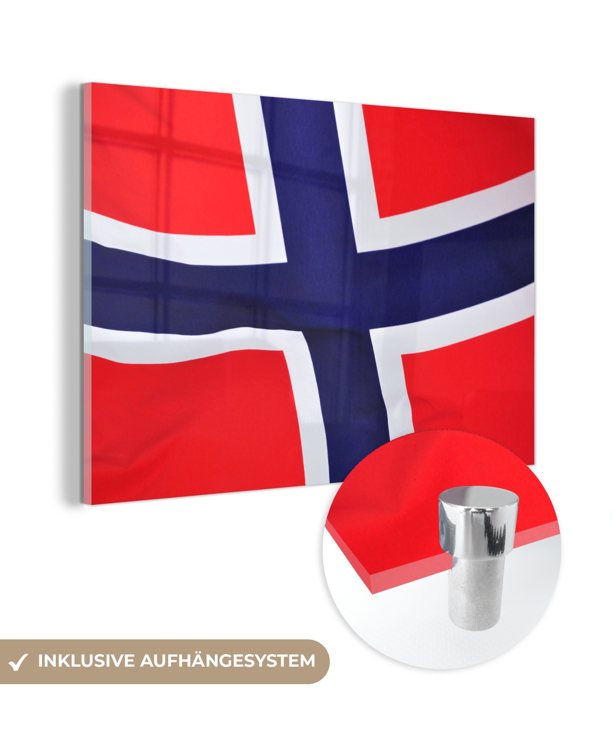 MuchoWow Acrylglasbild Nahaufnahme der Flagge von Norwegen, (1 St), Acrylglasbilder Wohnzimmer & Schlafzimmer