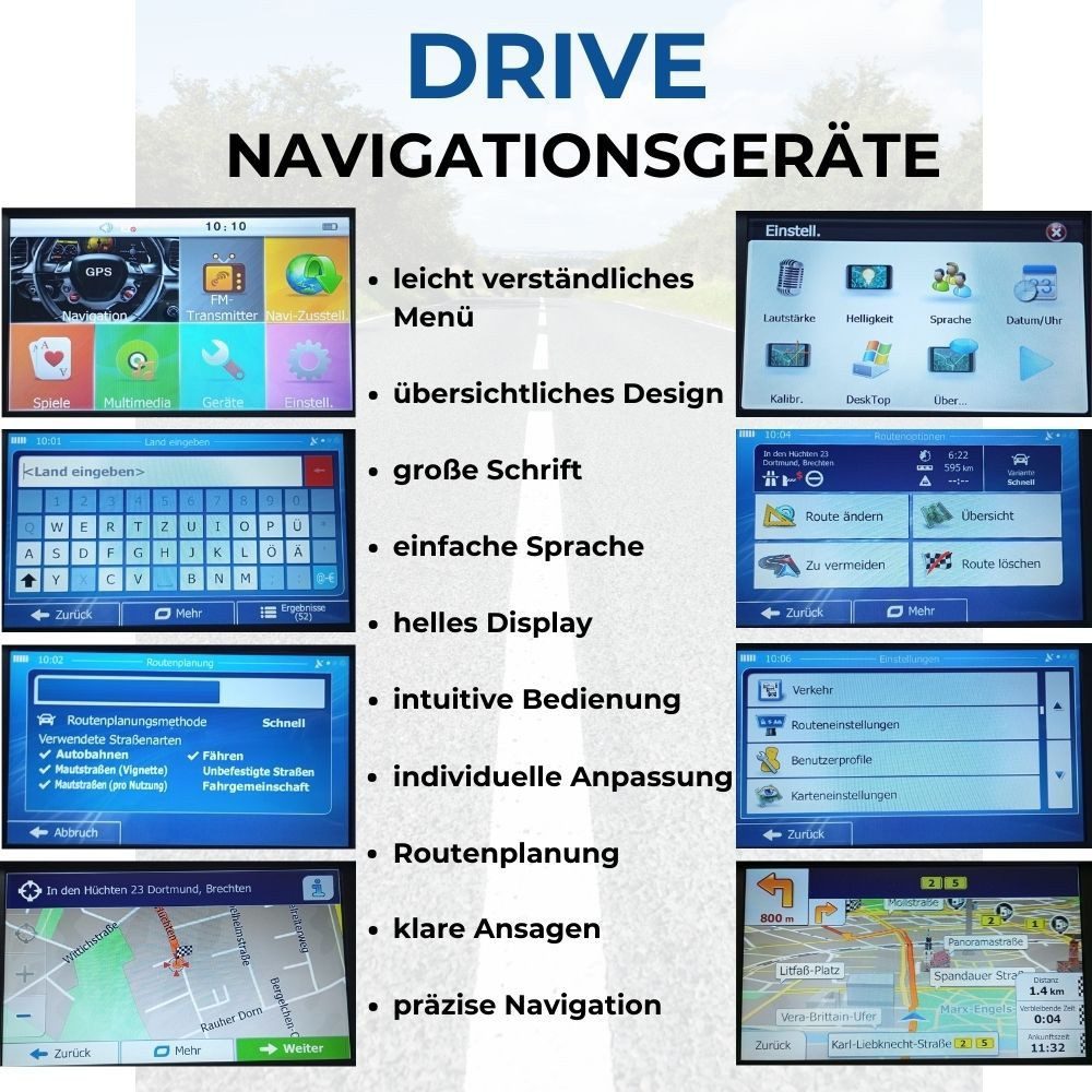 GABITECH 7 Zoll GPS Navgationsgerät DRIVE 7.0 mit TMC für LKW, PKW, Wohnmobil Einbau-Navigationsgerät (Europa, inklusive lebenslanger Kartenupdates, inklusive Zubehör + TMC, einfache Bedienung für jedes Alter)