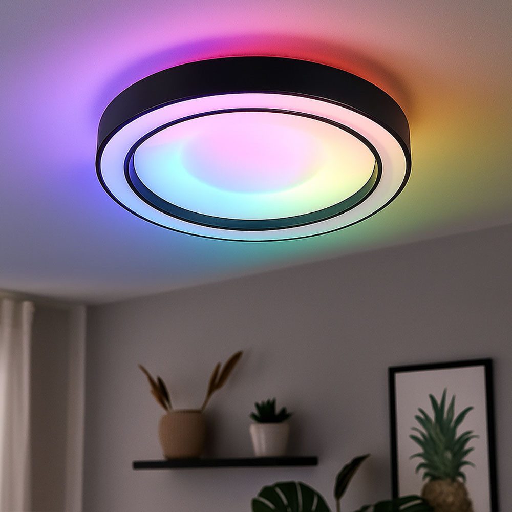 Reality Leuchten LED Deckenleuchte, LED-Leuchtmittel fest verbaut, Kaltweiß, Warmweiß, Neutralweiß, Tageslichtweiß, Farbwechsel, RGB LED Deckenleuchte Deckenlampe Wohnzimmerlampe schwarz Dimmbar