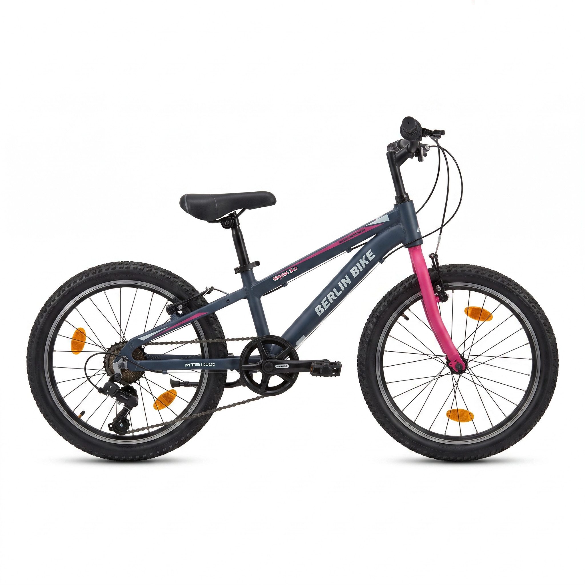 BERLIN BIKE Kinderfahrrad 20 Zoll MTB Kid Grizz Serien, leichtes Aluminiumrahmen, 7 Gang Shimano RD-TY200 Schaltwerk, Kettenschaltung, Mitwachsend dank höhenverstellbarem Sattel und Lenker