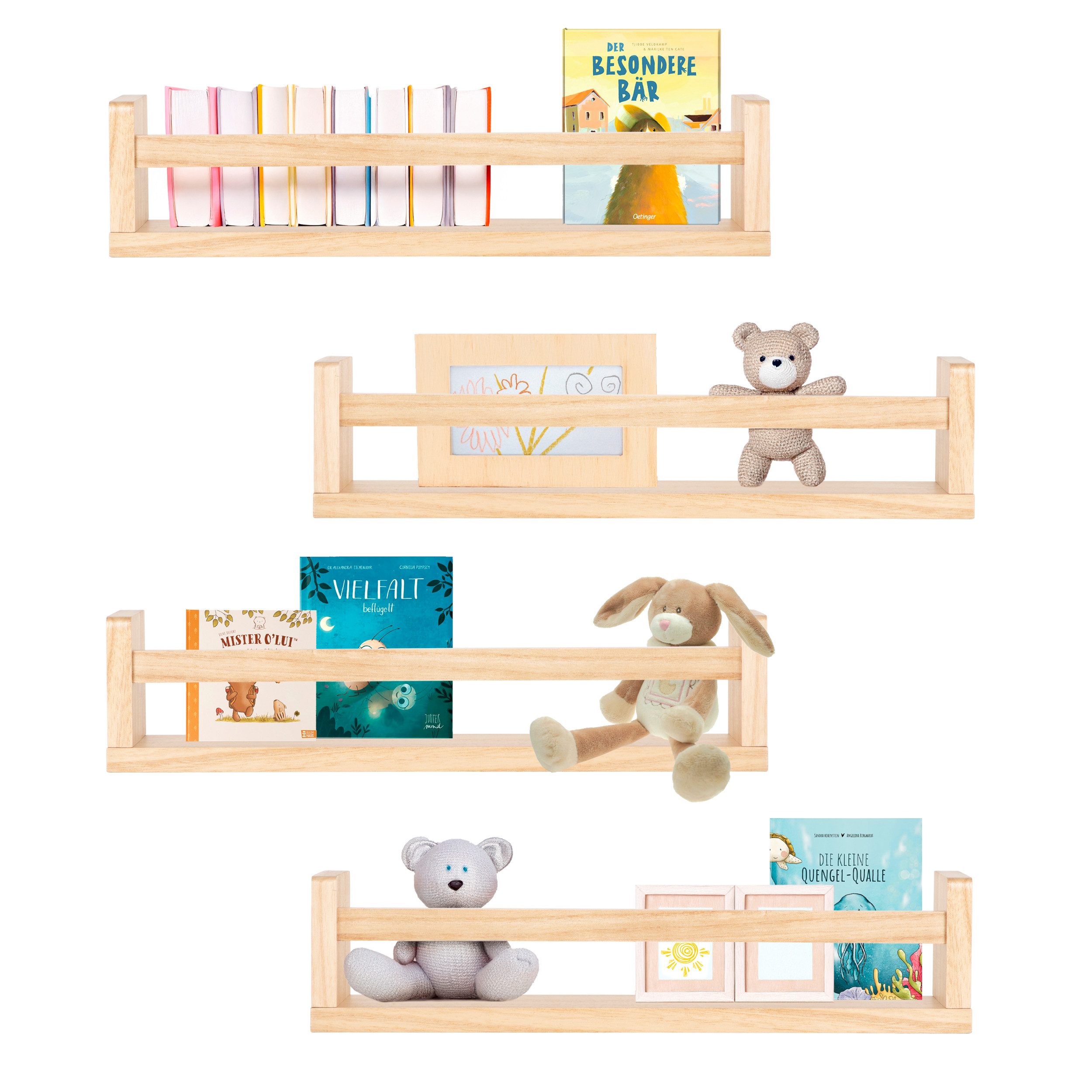 ONVAYA Wandregal Massivholz ǀ Naturholz oder Weiß ǀ 4er-Set aus Holz günstig online kaufen