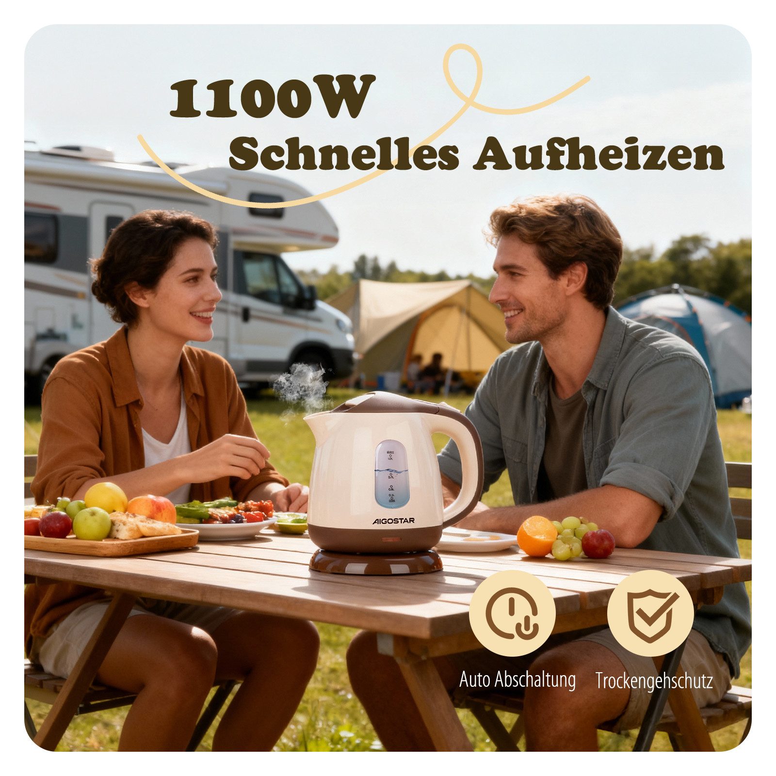 Aigostar Wasserkocher Mini Wasserkocher Klein 1L, Reisewasserkocher mit Abnehmbarer Filter, 1 l, 1100,00 W, BPA-Frei, Niedriger Stromverbrauch, Kompakt & Leicht – Bild 4 von 5