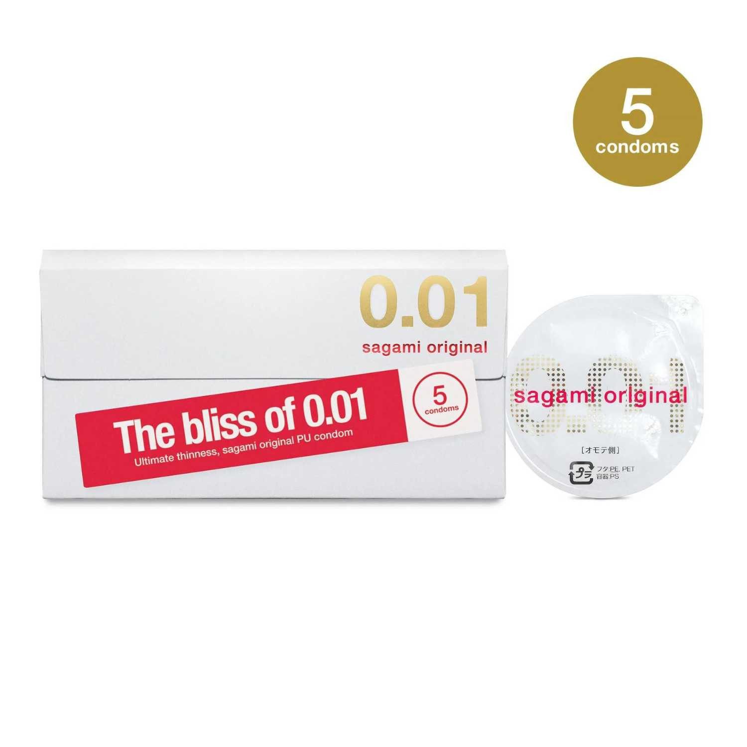 Sagami Einhand-Kondome ultra-ultradünnes Kondom 0,01mm 5 Stück, ultradünn