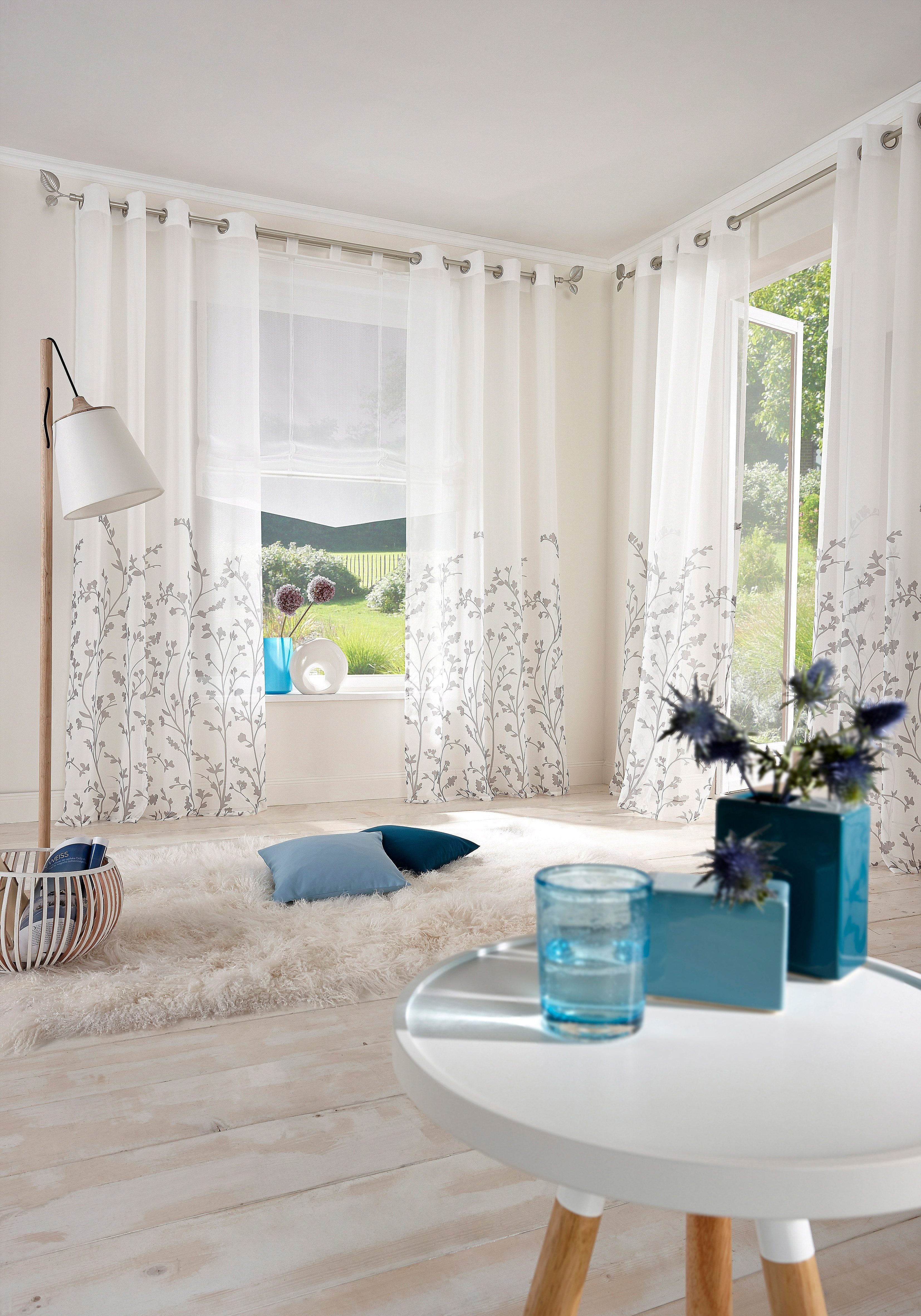 home, my (1 Ösen Yalinga, weiß/grau Fertiggardine, St), transparent Gardine Vorhang, halbtransparent,