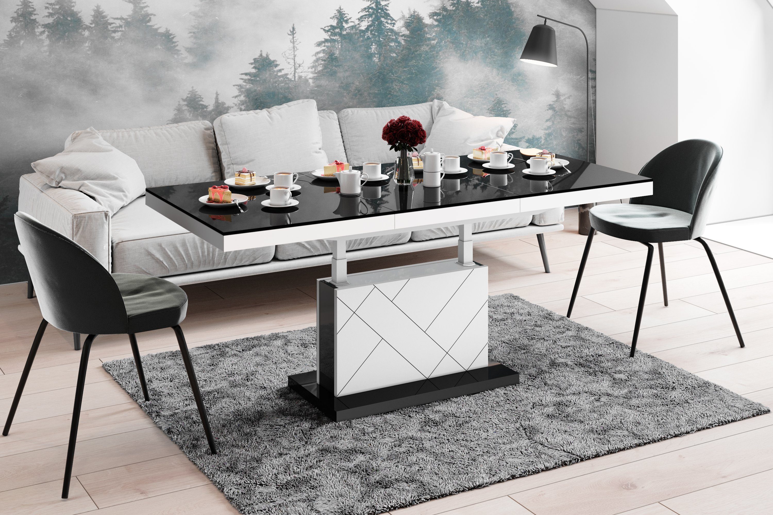 designimpex Couchtisch »Design Couchtisch Tisch HM-333 Schwarz / Weiß  Hochglanz höhenverstellbar ausziehbar« online kaufen | OTTO