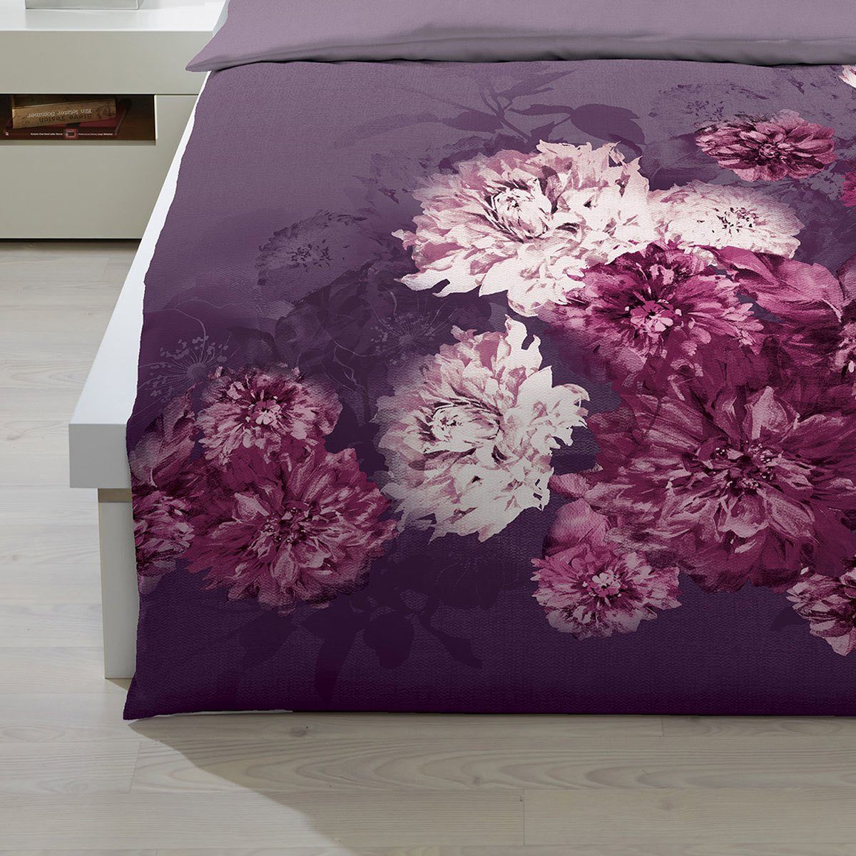 TRAUMSCHLAF Bettwäsche Flamenco violett, Biber, 2 teilig, Biberbettwäsche mit opulentem Blumendruck