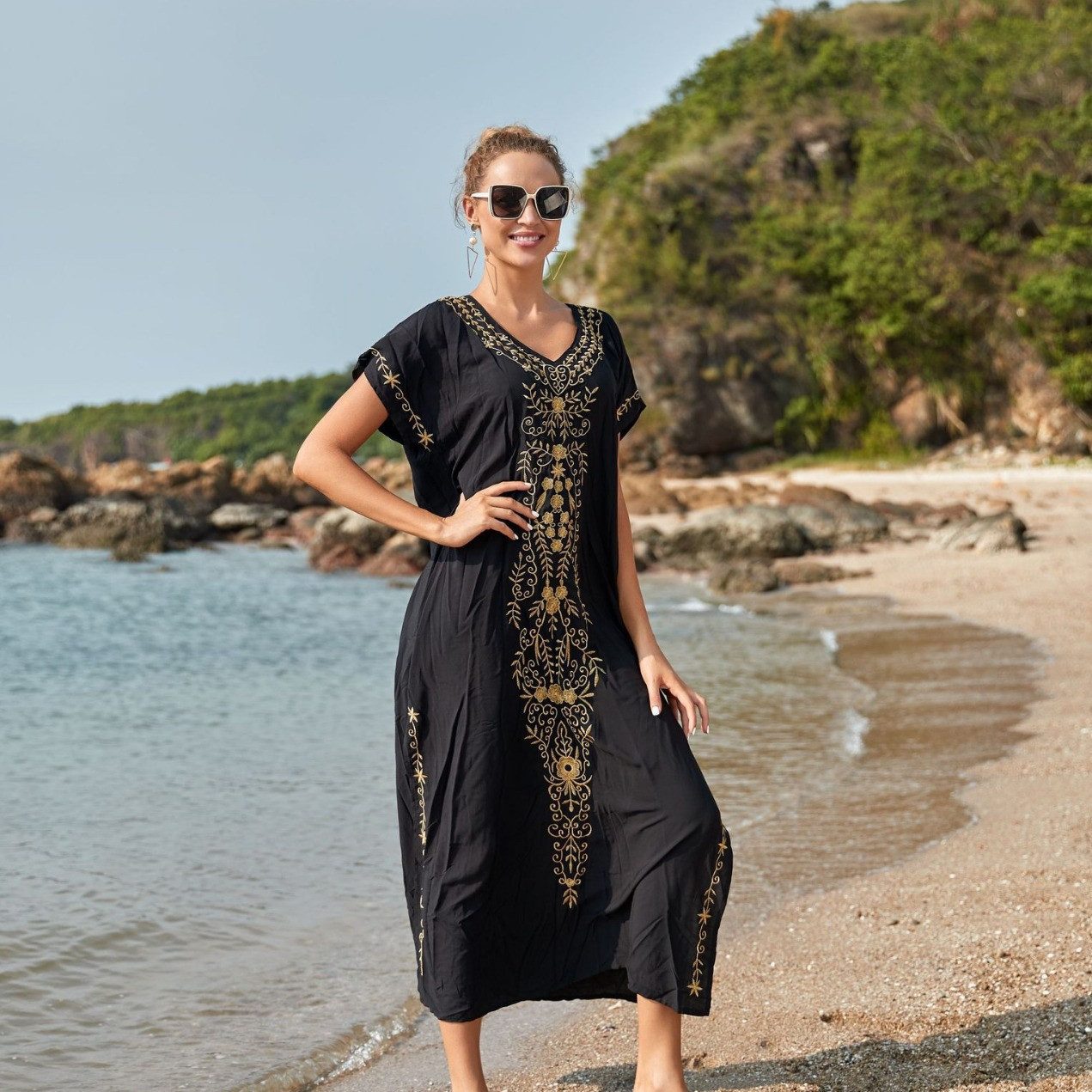 Mutig Strandkleid Damen Strandkleid Bikini Cover Up Sommer Strandbluse Strandhemd (V-Ausschnitt Strandponcho Bademode Strand Vertuschen Shirt, strandkleider damen, strandkleid damen sommer, Strandurlaub Wandern) für Bademode,Poolpartys,Strand,Kreuzfahrten,Urlaub,Resorts,Wasserparks
