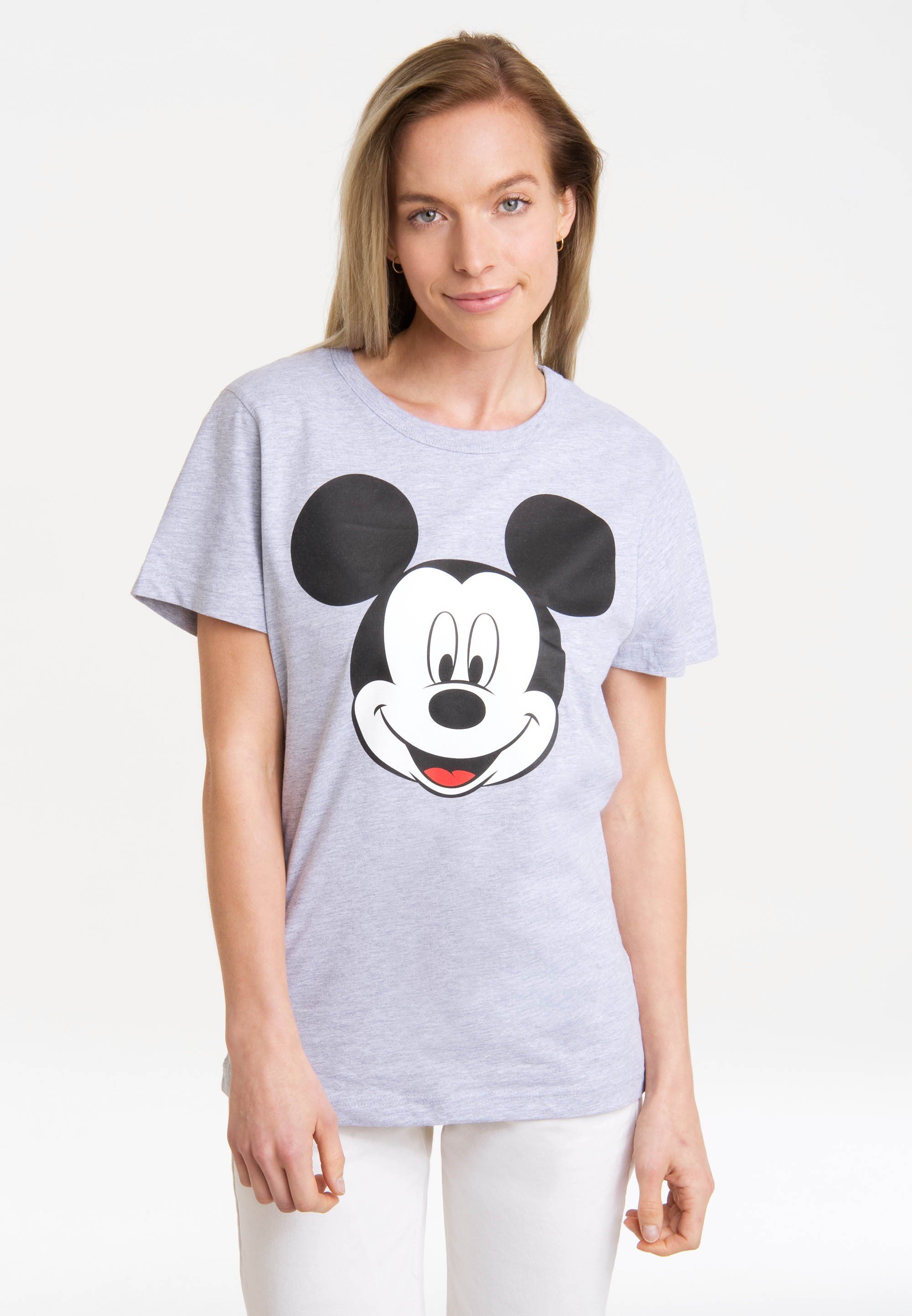 LOGOSHIRT T-Shirt Disney - Mickey Print Mouse lizenziertem mit Gesicht