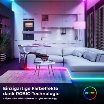 B.K.Licht LED Stripe Wifi RGBIC LED Strip, 5 m, mit App Steuerung, 150-flammig, Lichtleiste, mit Musiksensor, smartes LED Band, Selbstklebend