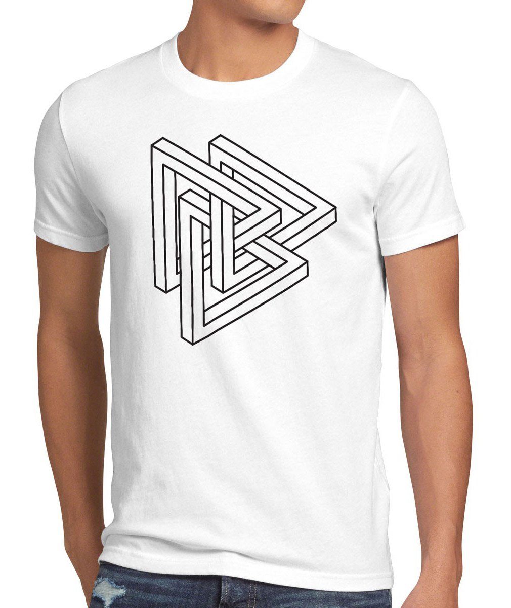 style3 Print-Shirt Herren T-Shirt Penrose Big Bang Sheldon Escher Cooper Dreieck Würfel Theory geo weiß